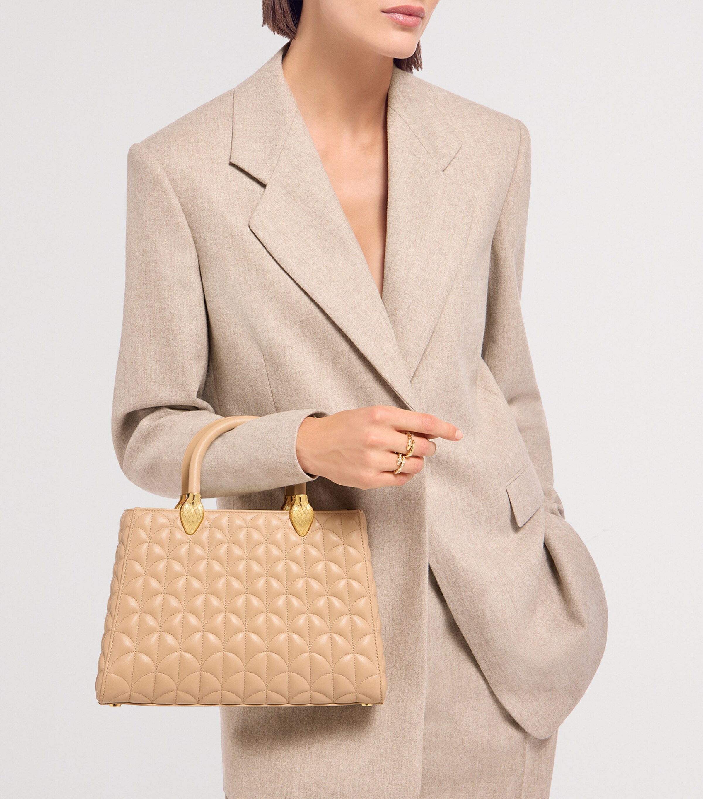 Leather Serpentine Duo Top-Handle Bag BEIGE Image 4