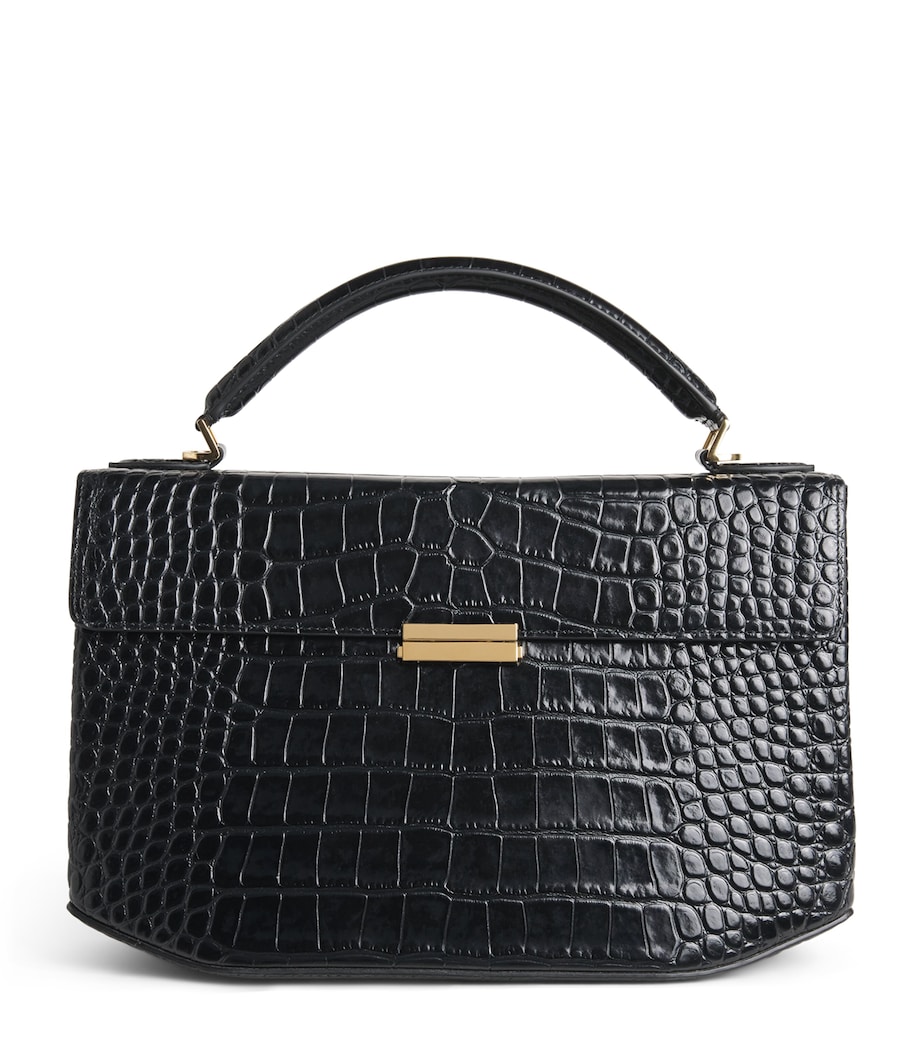 Toteme Womens Croc-Embossed Leather Box Top-Handle Bag Black Image 1