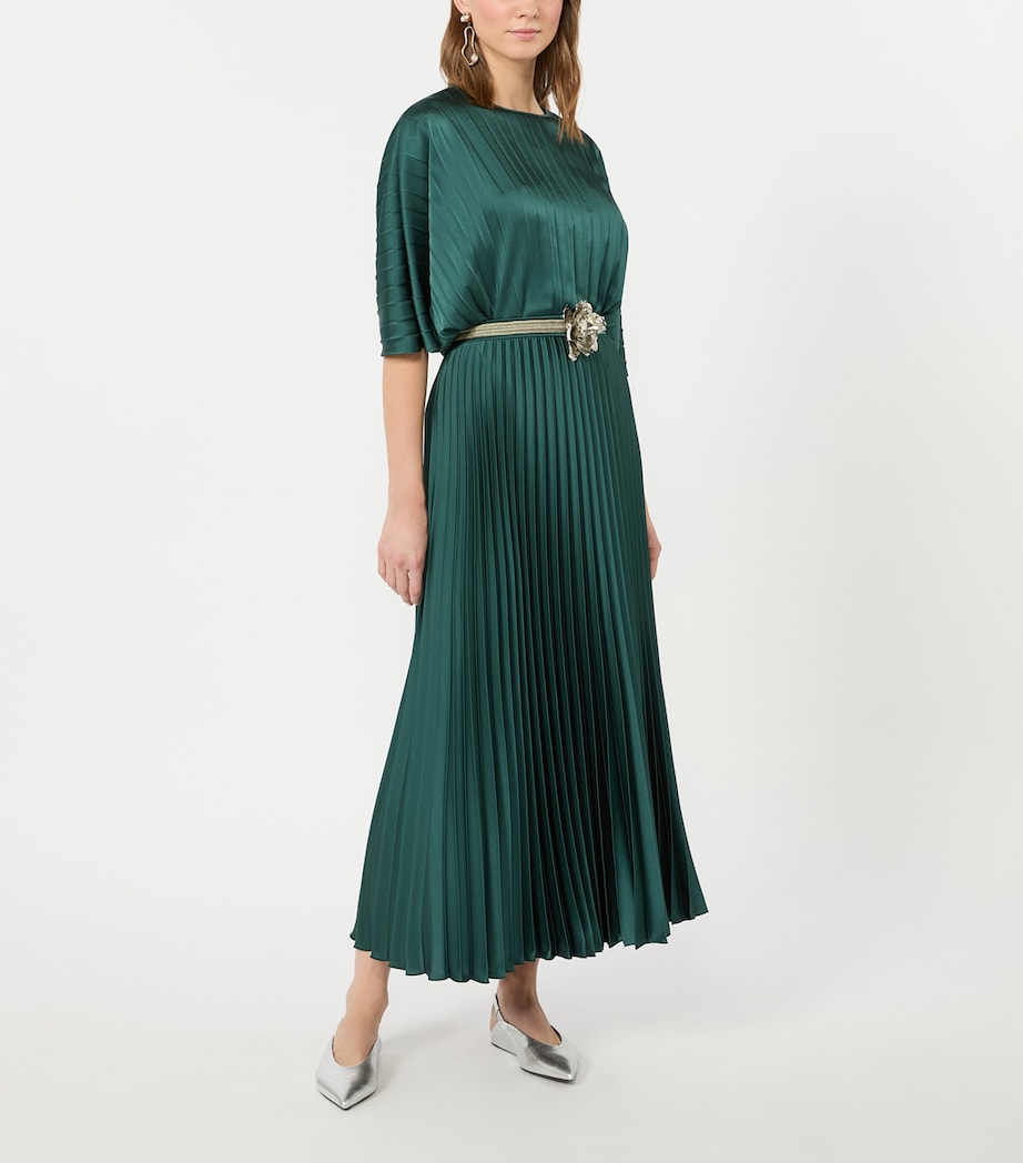 Weekend Max Mara Womens Satin Pleated Maxi Skirt Dark Green Image 2