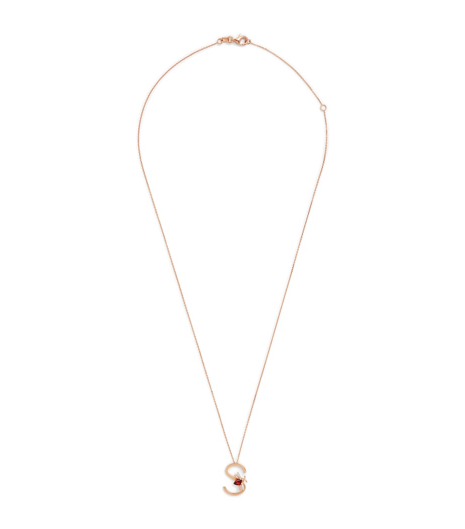 Rose Gold, Diamond and Garnet Letter ‘S’ Necklace RED Image 1