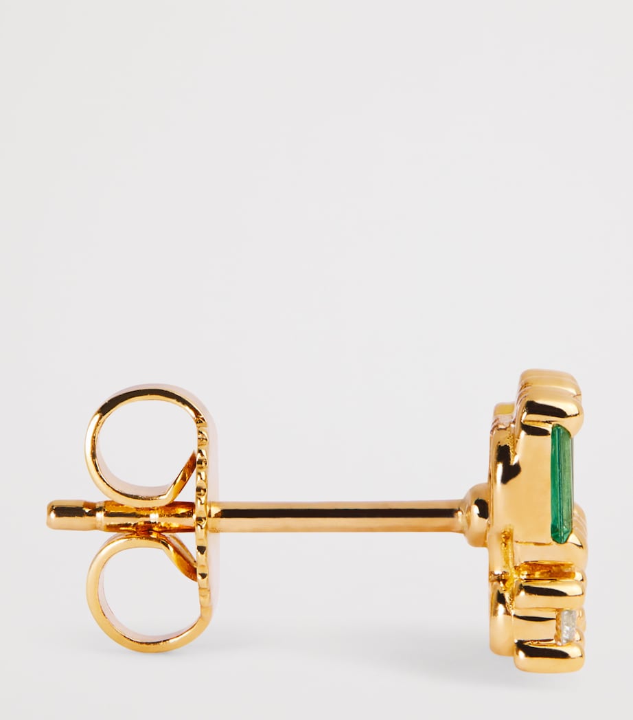 Yellow Gold, Diamond and Emerald Short Stack Stud Earrings 18K YG/EMER Image 4