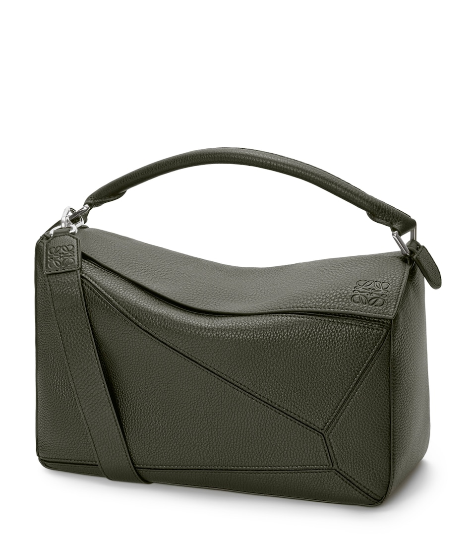 LOEWE Large Leather Puzzle Top-Handle Bag Dark Khaki