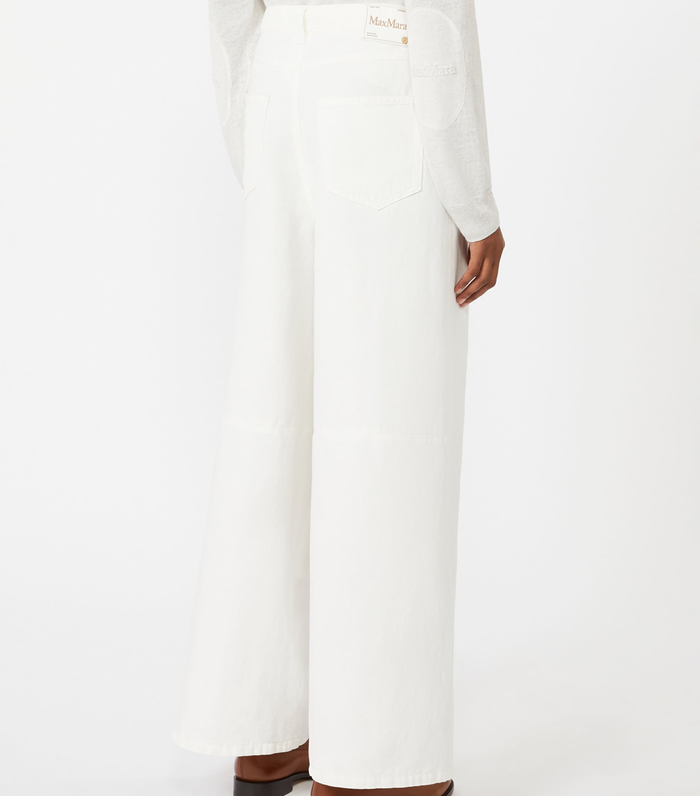 Max Mara Womens Cotton-Linen Aloa Trousers White Image 4
