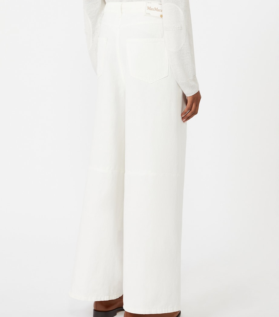 Max Mara Womens Cotton-Linen Aloa Trousers White Image 4