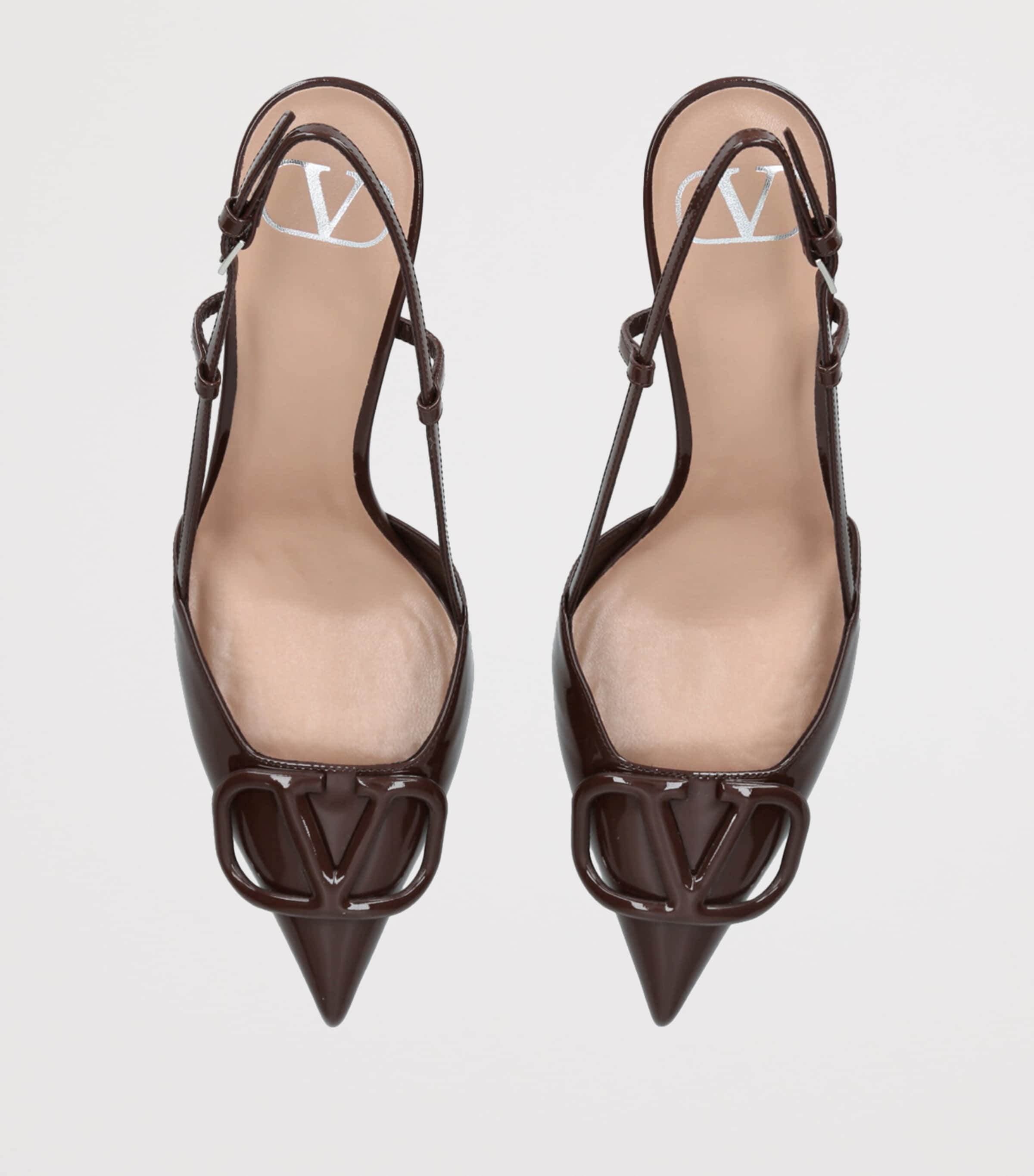 Patent Leather VLogo Slingback Pumps 80 BROWN Image 4