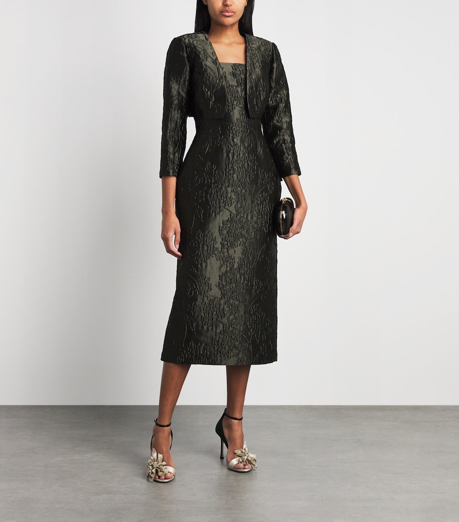 Carolina Herrera Womens Cloqué Floral Cropped Jacket Forest Green Image 2