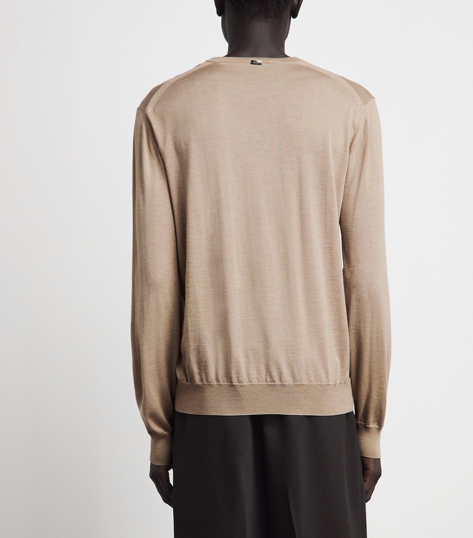 Herno Mens Wool-Silk Crew-Neck Sweater Light Beige Image 5