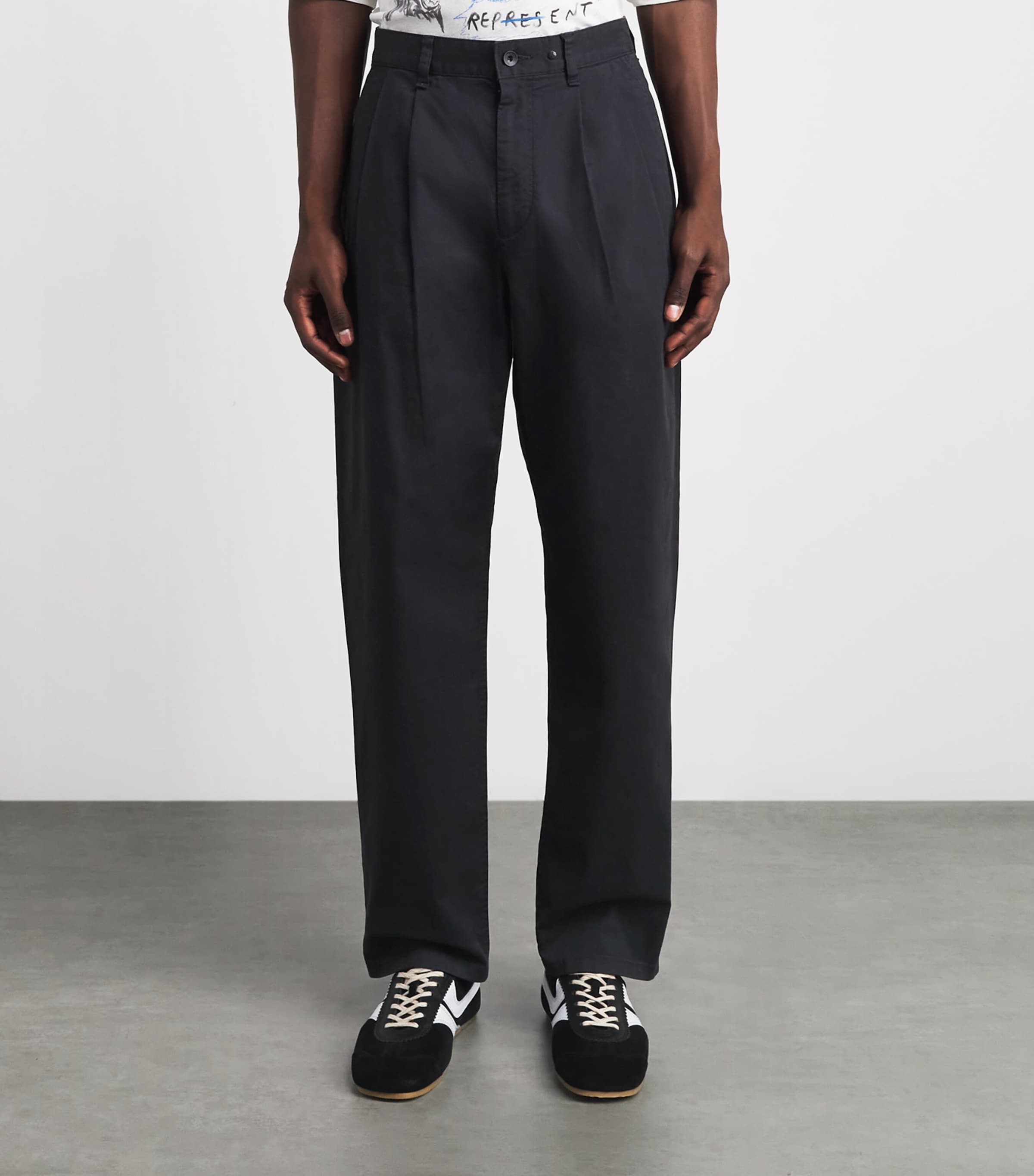 Rag & Bone Mens Cotton Pleated Baggy Chinos Black Image 4