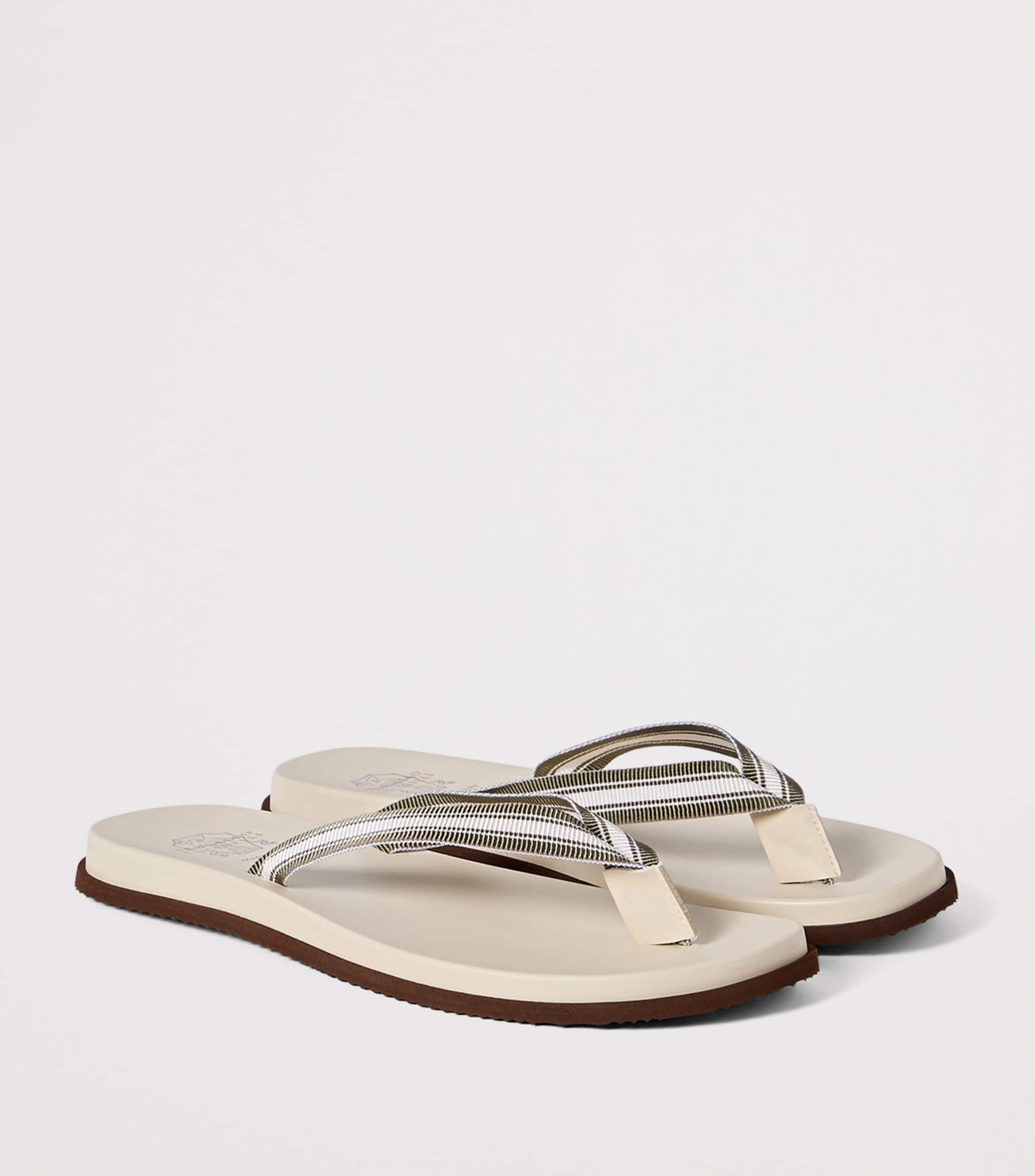 Brunello Cucinelli Green Leather Logo Flip Flops | Harrods US