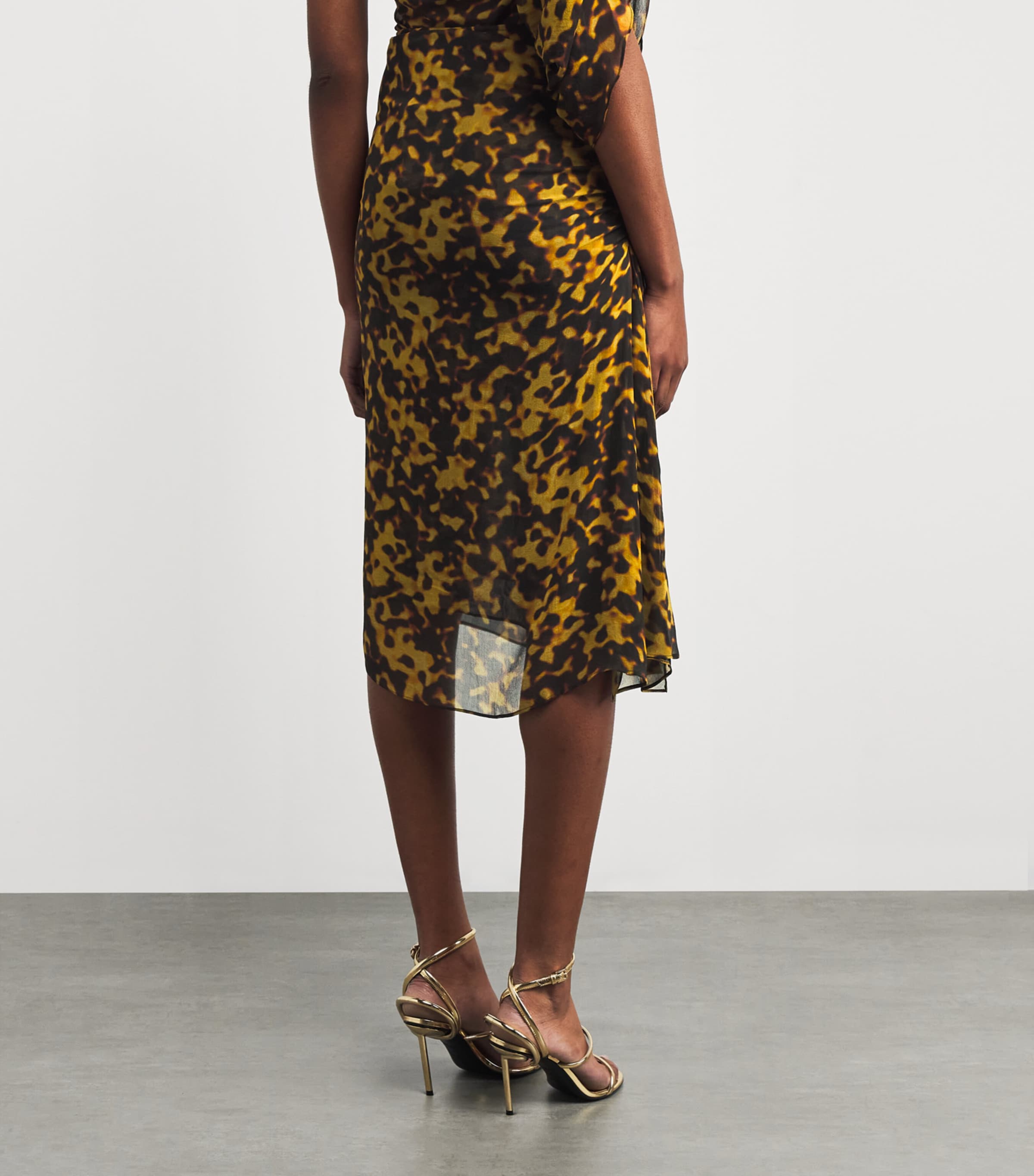 Silk Ruched Midi Skirt TORTOISESHELL Image 4