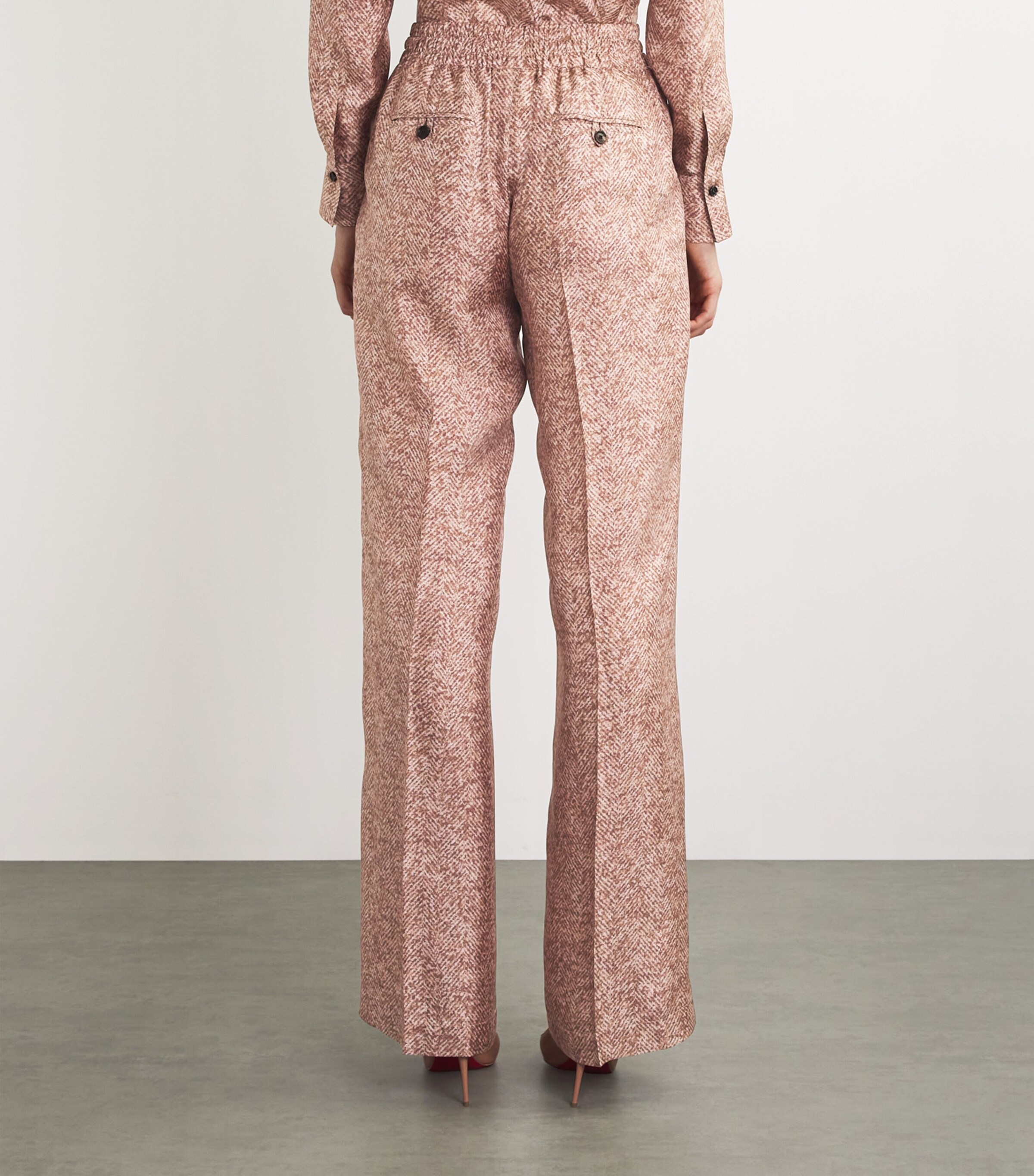 Silk Herringbone Drawstring Trousers ROSE Image 4