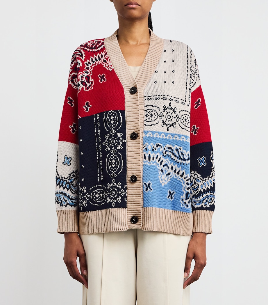 Cotton Oversized Jacquard Cardigan NAVY Image 3