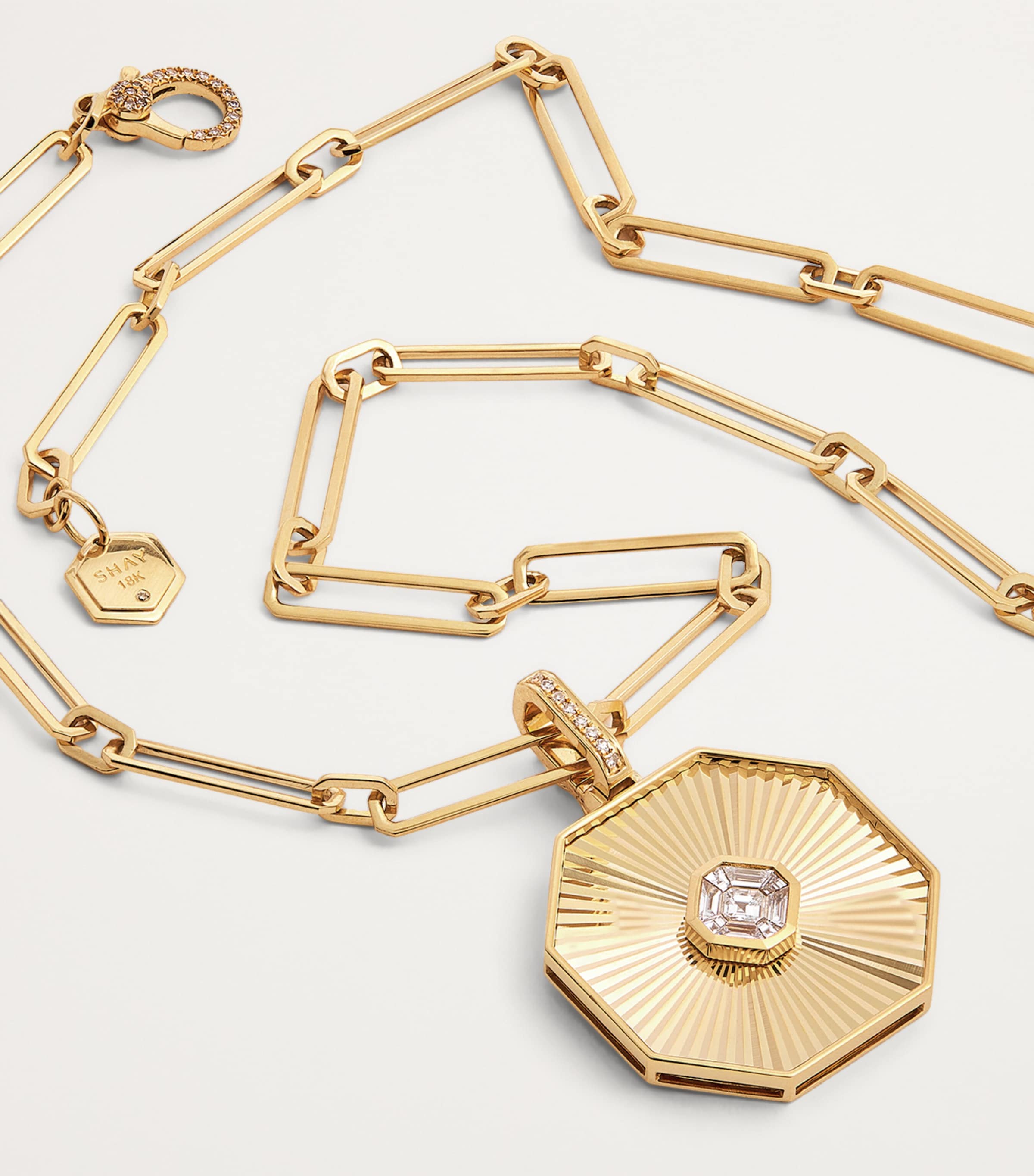 Yellow Gold and Diamond Octagon Pendant Necklace YELLOW GOLD Image 5