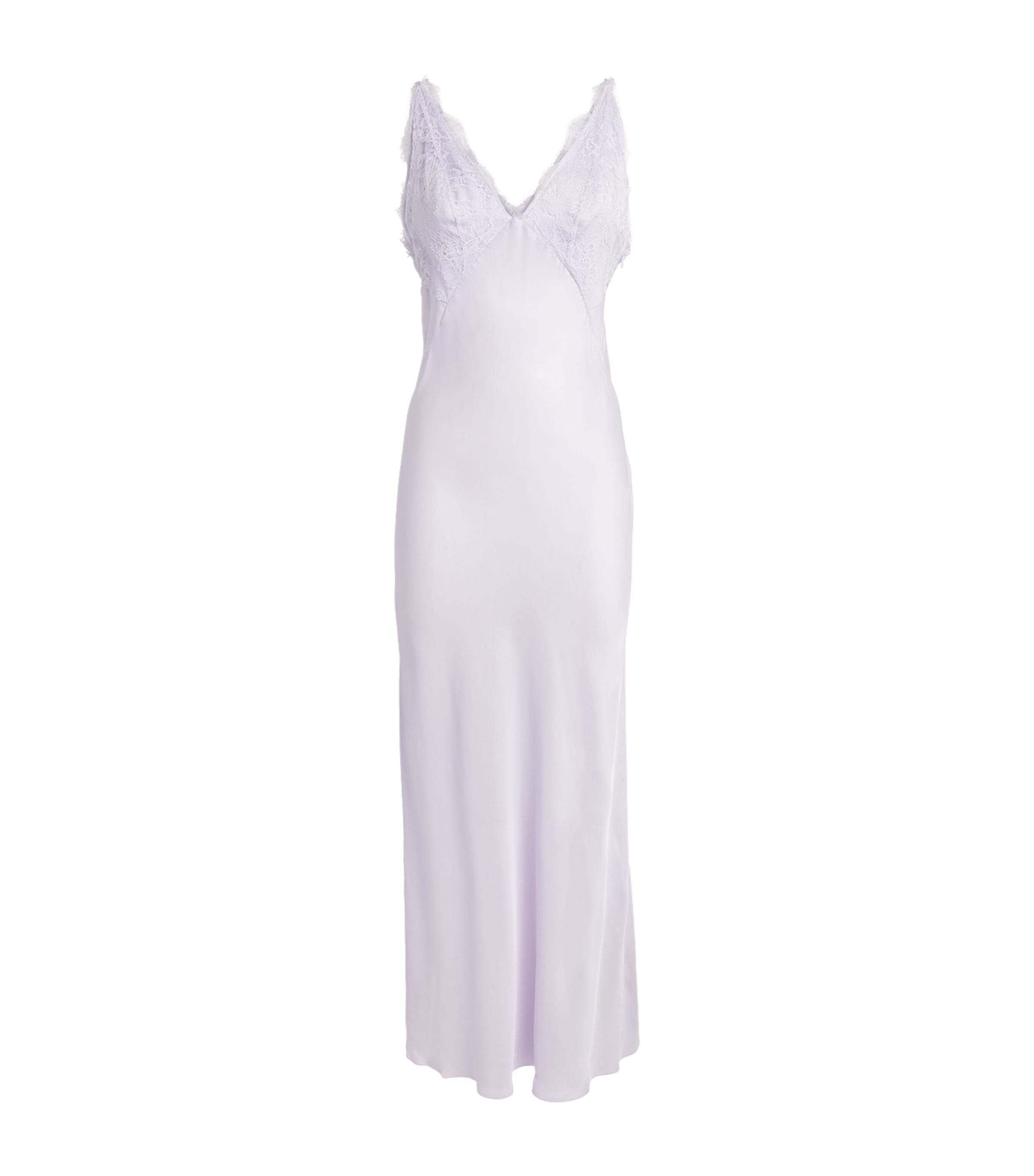 Sandro Paris Womens Satin Lace-Trim Maxi Dress Mauve Image 1
