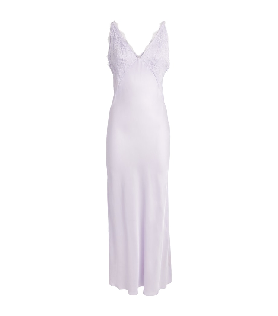 Sandro Paris Womens Satin Lace-Trim Maxi Dress Mauve Image 1