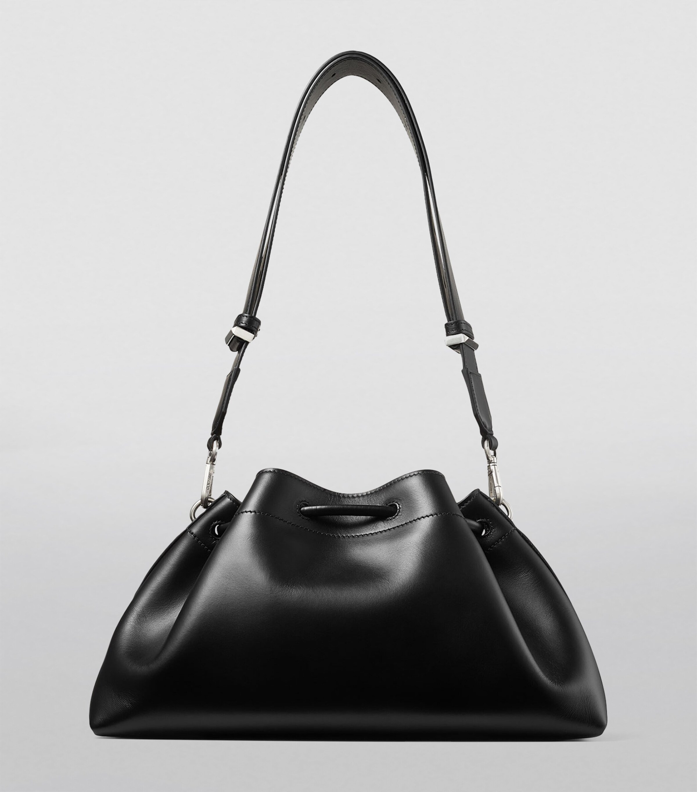 Medium Leather Cinch Bucket Bag BLACK/ANTIQUE SILVER Image 5