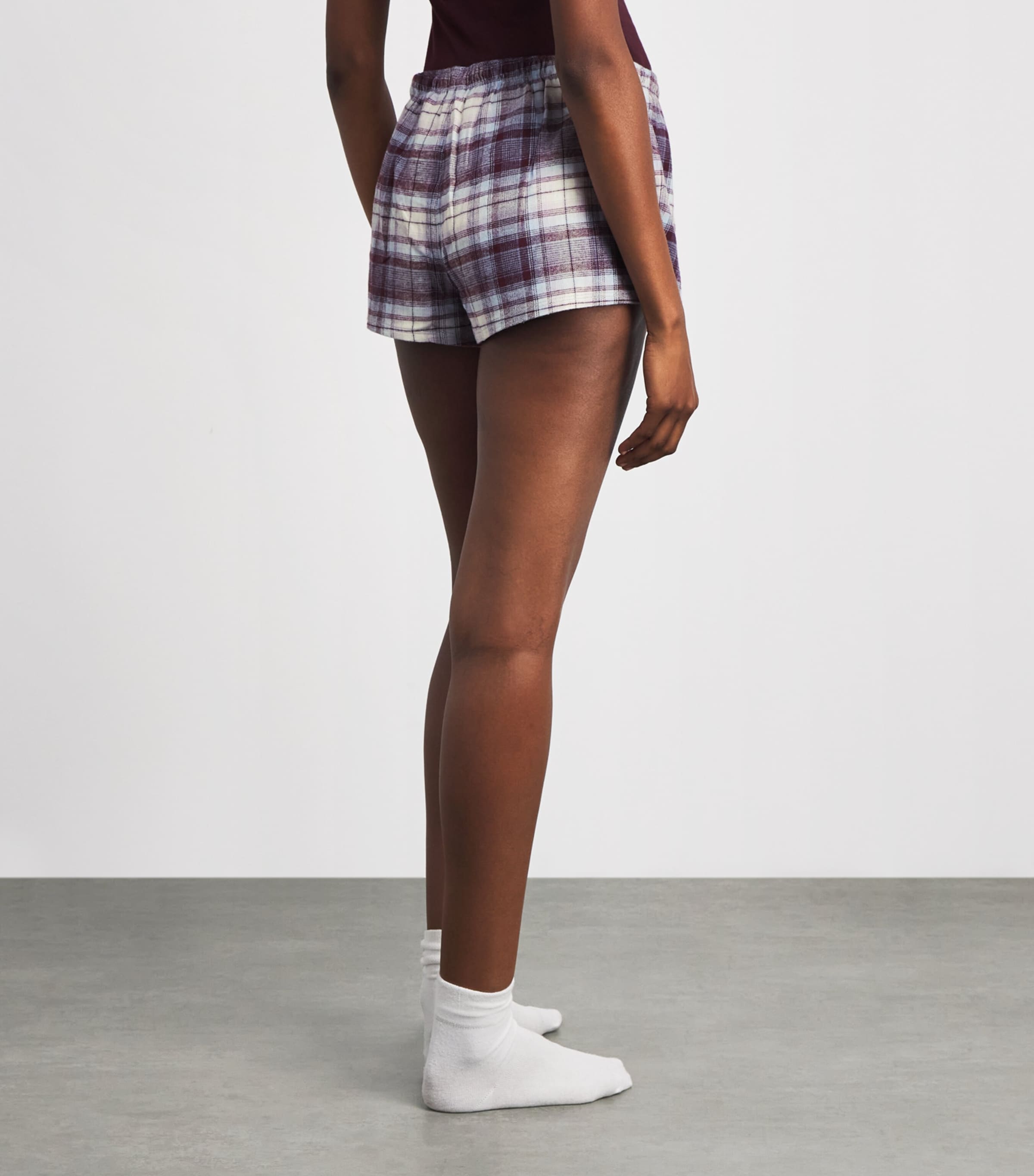 Skims Womens Cotton Check Boxer Sleep Shorts Iris Mica Plaid Image 5