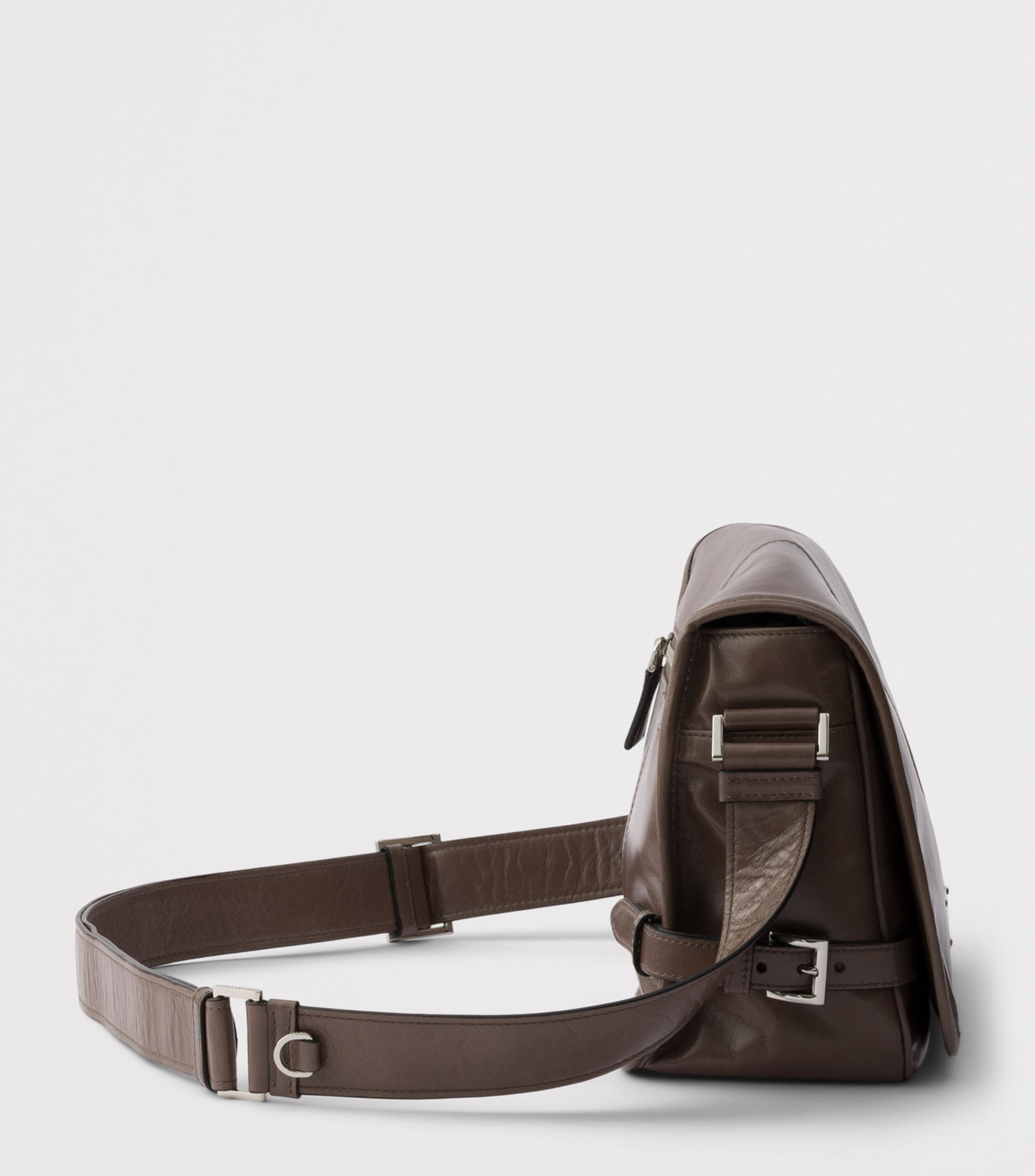 Prada Medium Leather Flap Shoulder Bag Grey Image 5