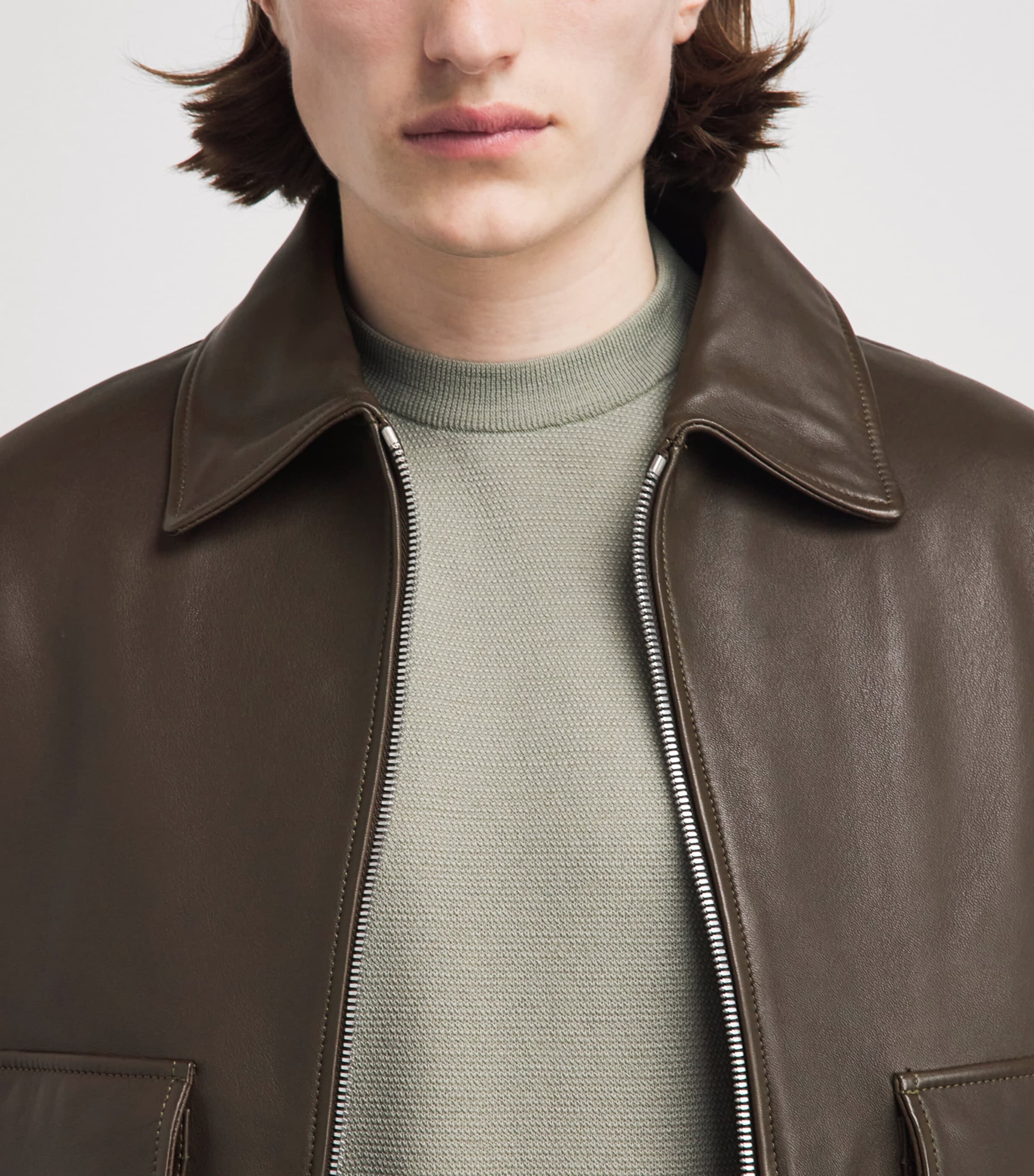 Belstaff Mens Leather Pilot Jacket Faded Olivefdoli Image 3