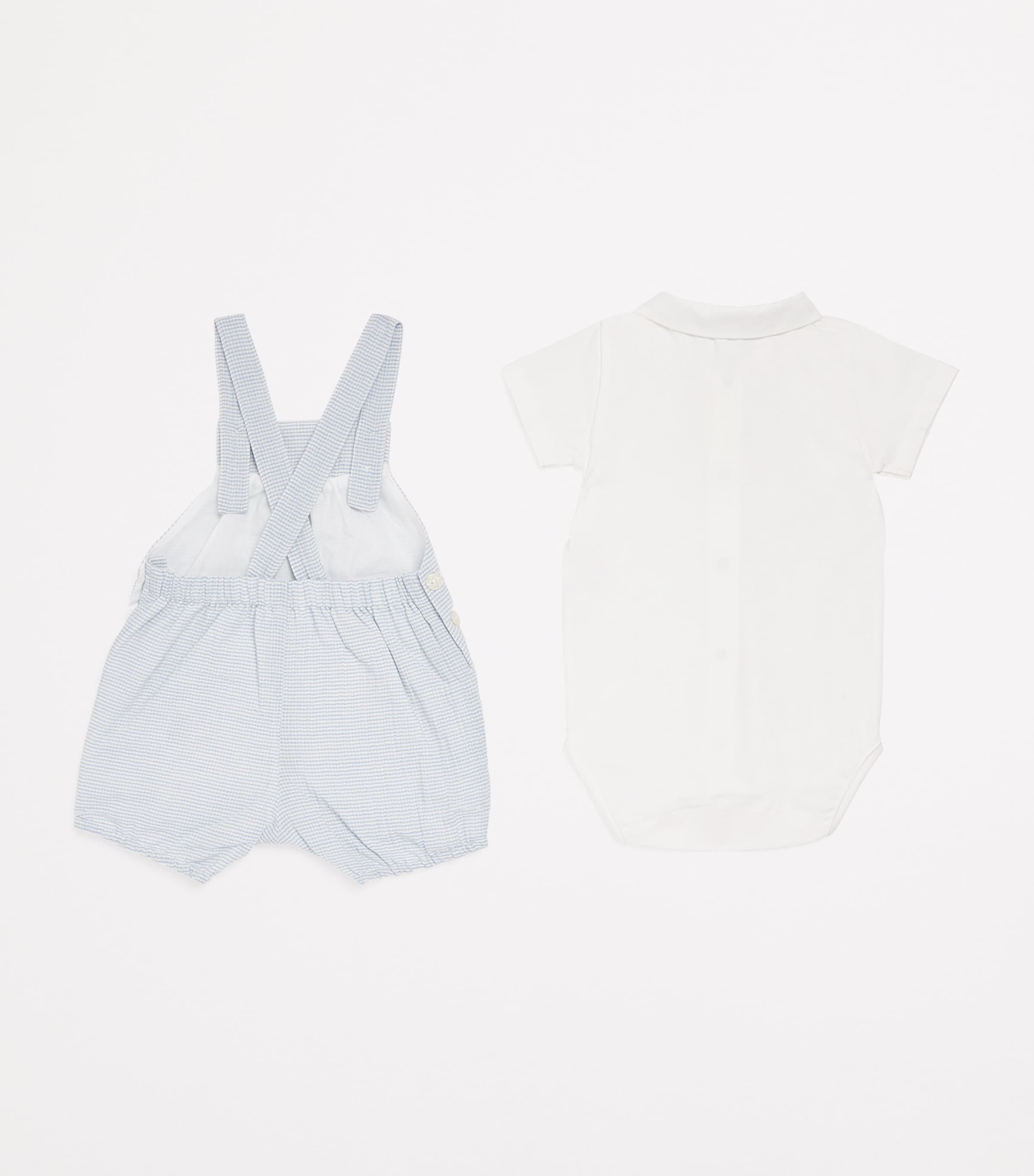 Tartine et Chocolat Cotton Dungarees and Bodysuit Set (0 Months-18 Months) Bleu Cï¿½leste Image 2