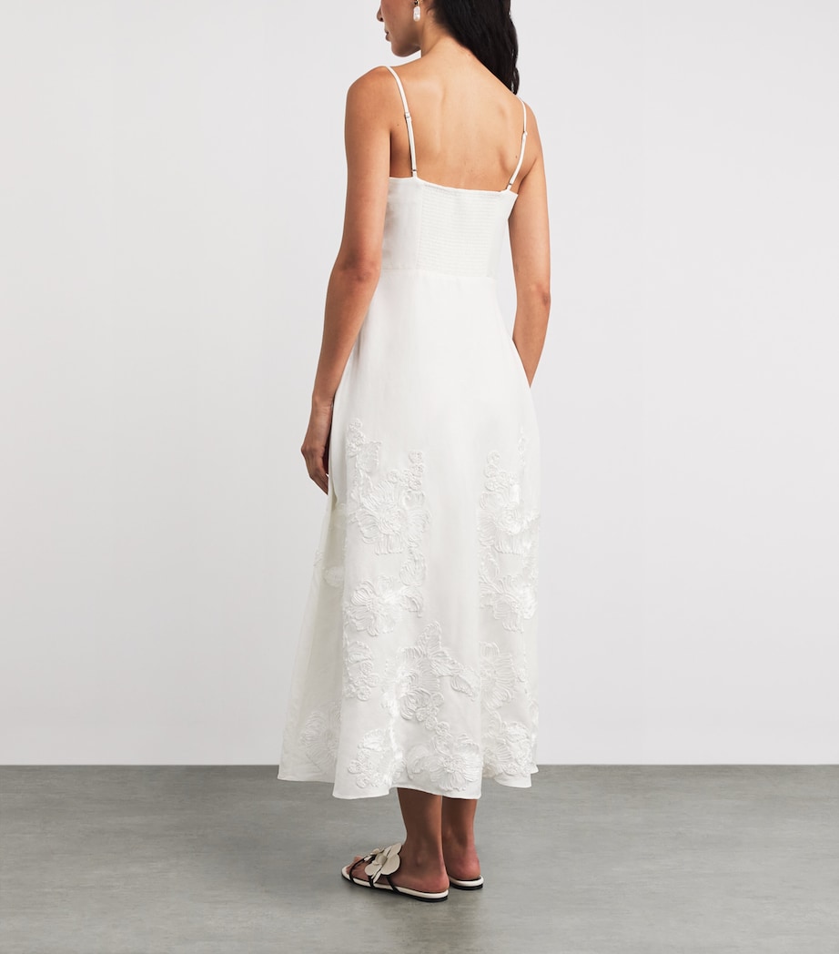 Linen-Blend Embroidered Annabella Midi Dress IVORY Image 3