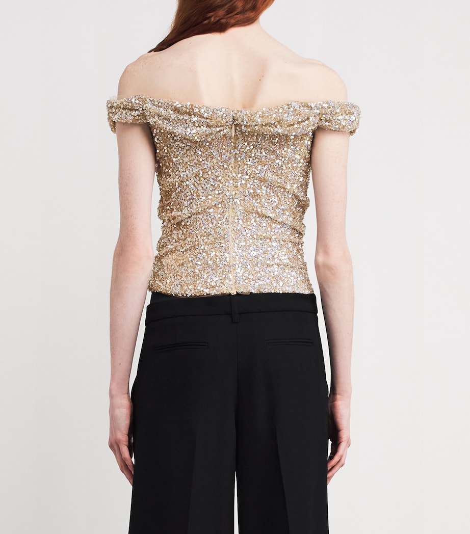 Sequinned Off-The-Shoulder Mina Top MULTI-BEIGE GOLD Image 4