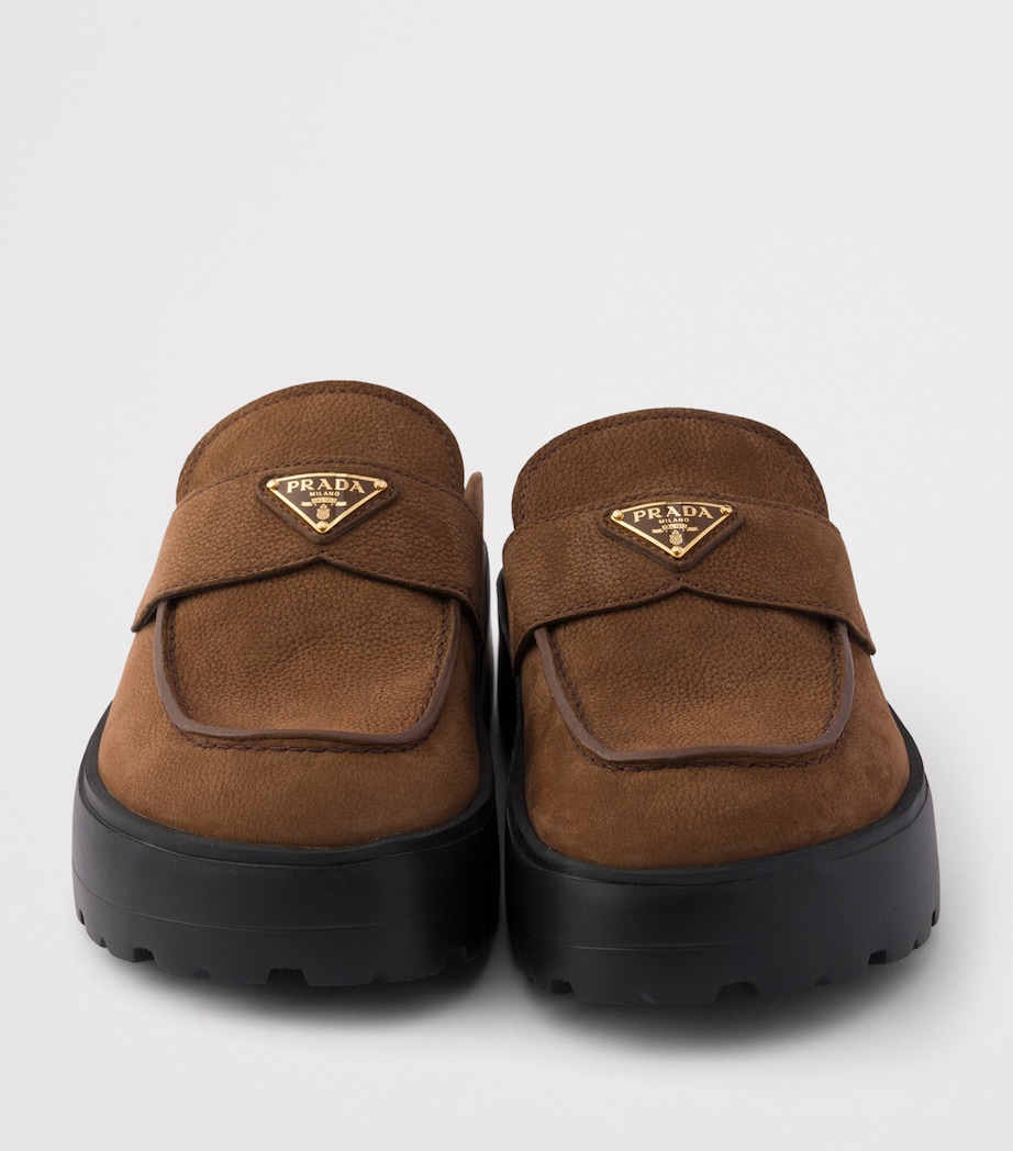 Prada Nubuck Leather Flatform Mules Brown Image 5