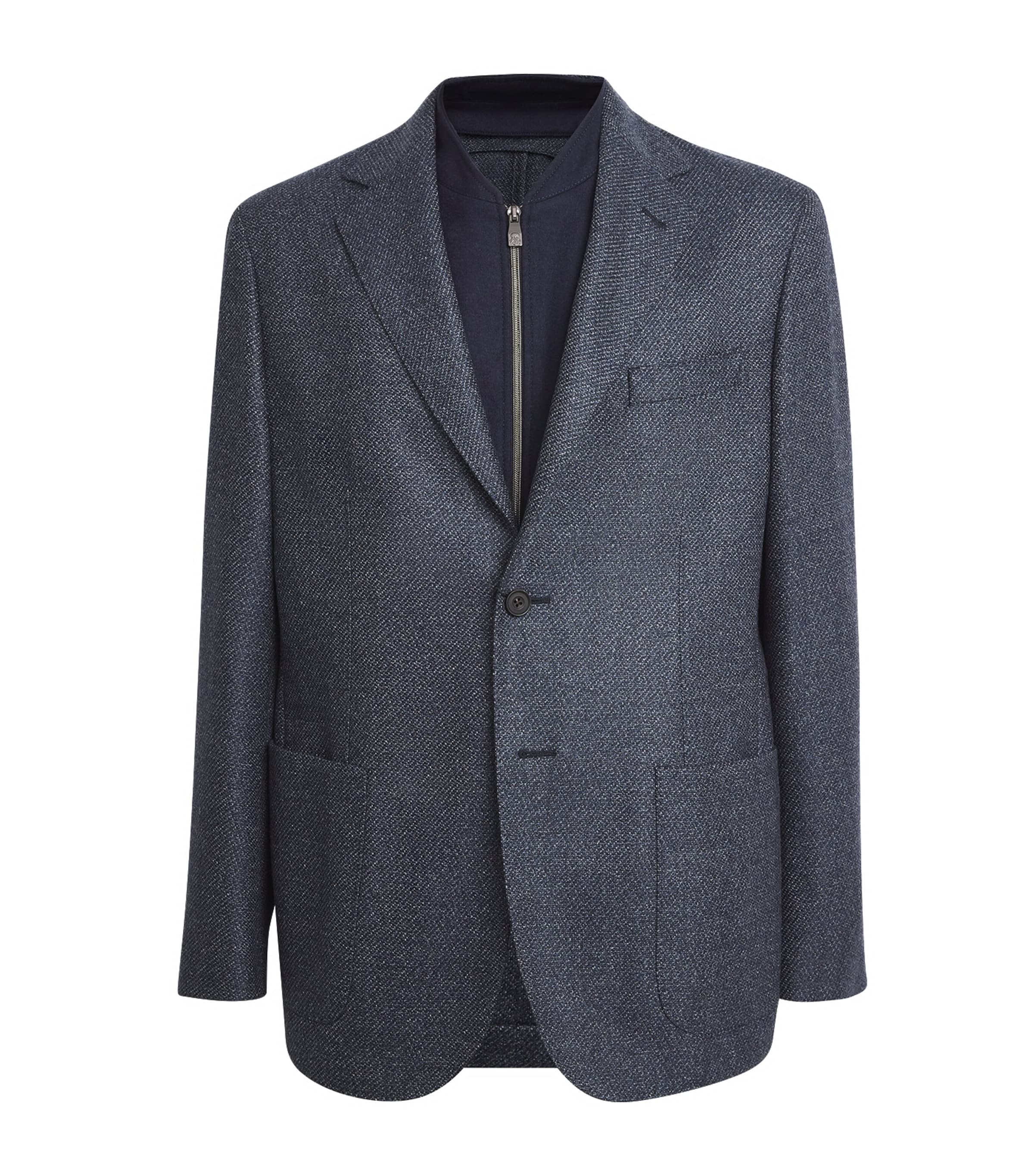 Corneliani Wool Jersey-insert Blazer In Navy