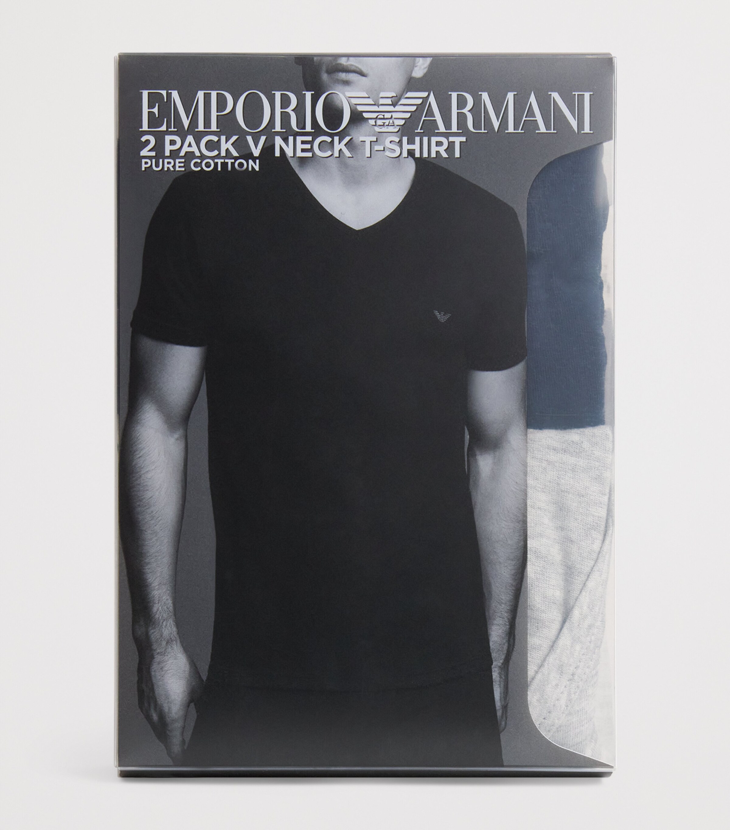 Emporio Armani Mens Pure Cotton V-Neck T-Shirts (Pack of 2) Marine/gr Image 5
