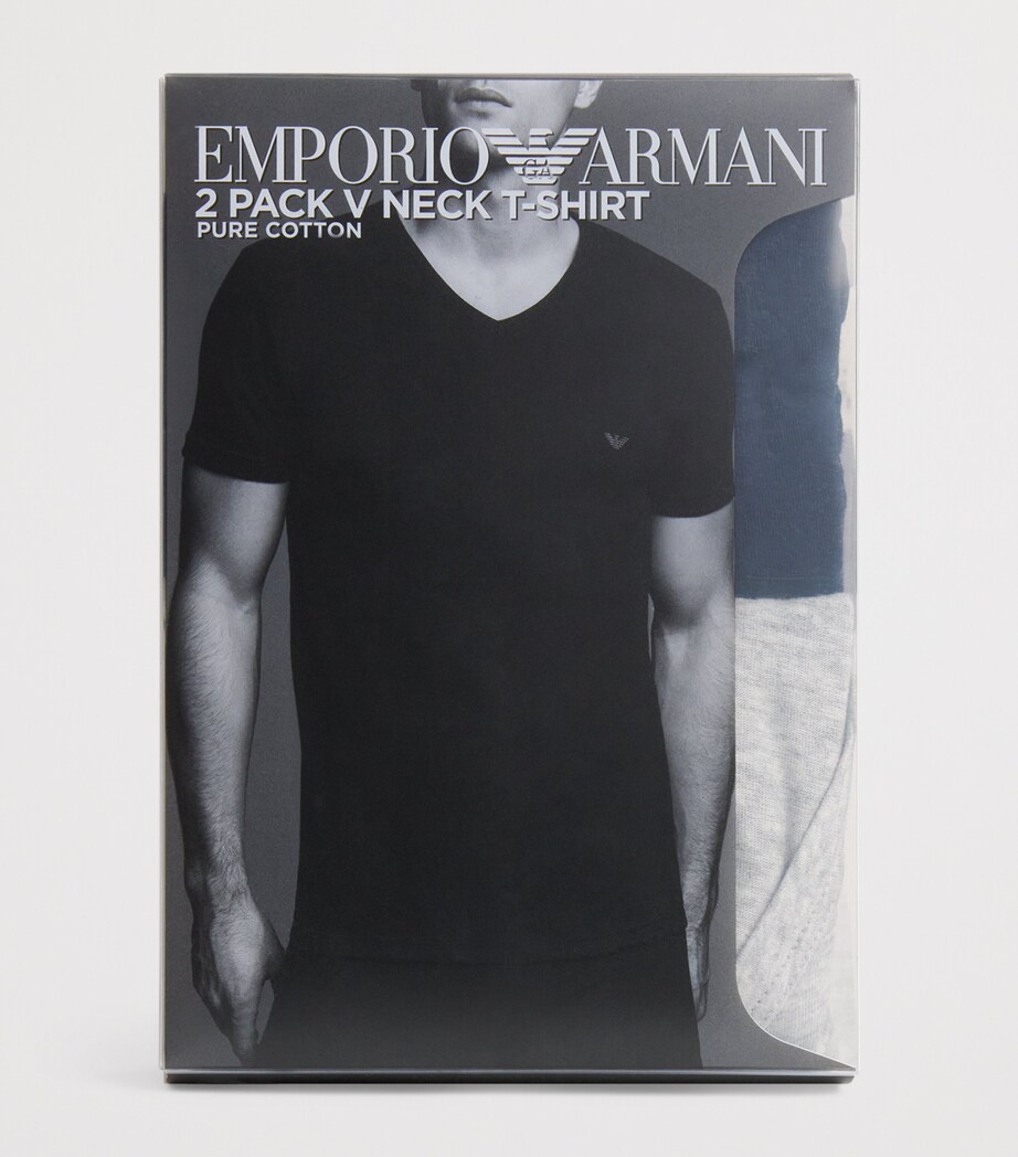 Emporio Armani Mens Pure Cotton V-Neck T-Shirts (Pack of 2) Marine/gr Image 5