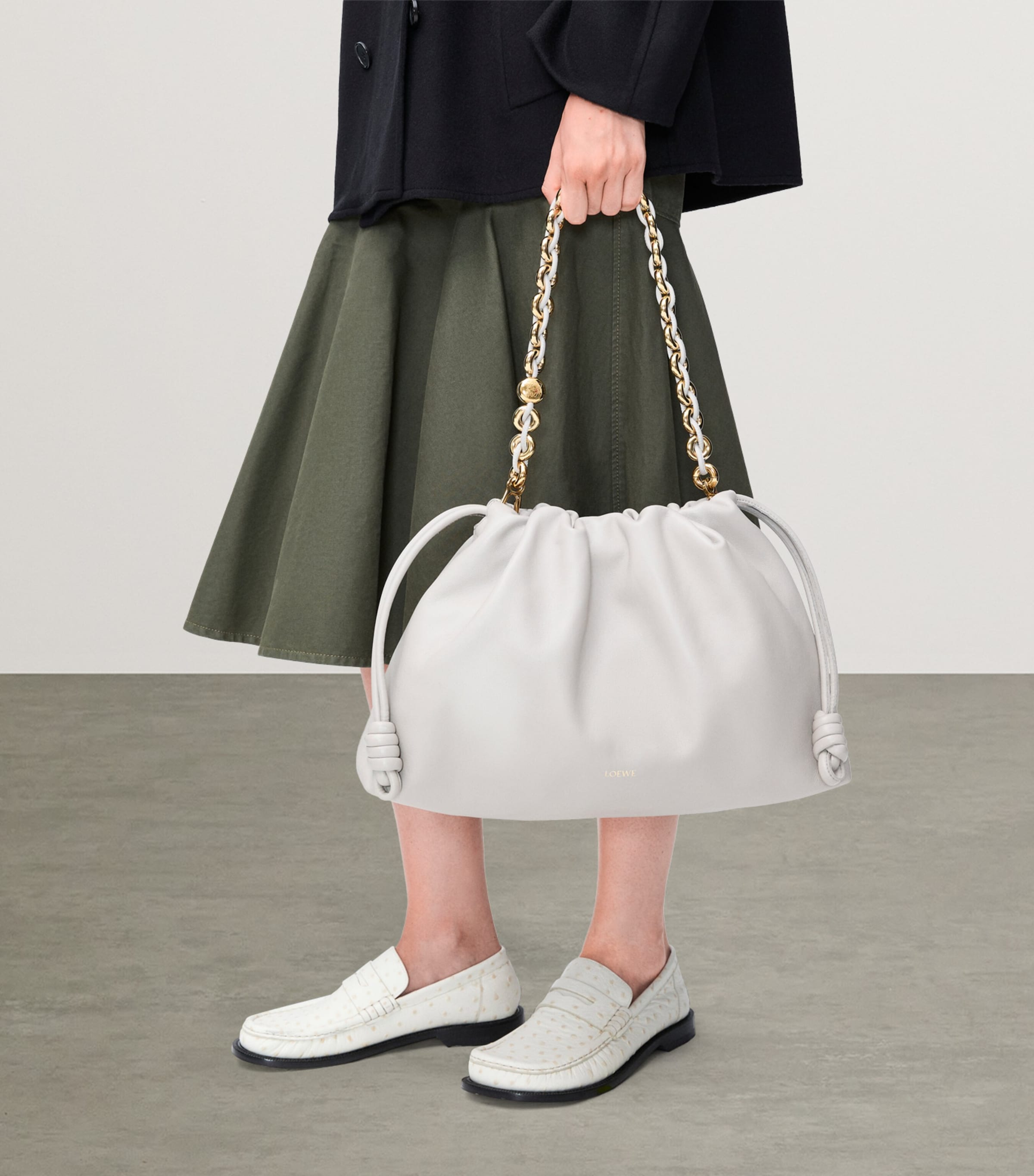 Large Leather Flamenco Shoulder Bag SHELL GREY Image 3