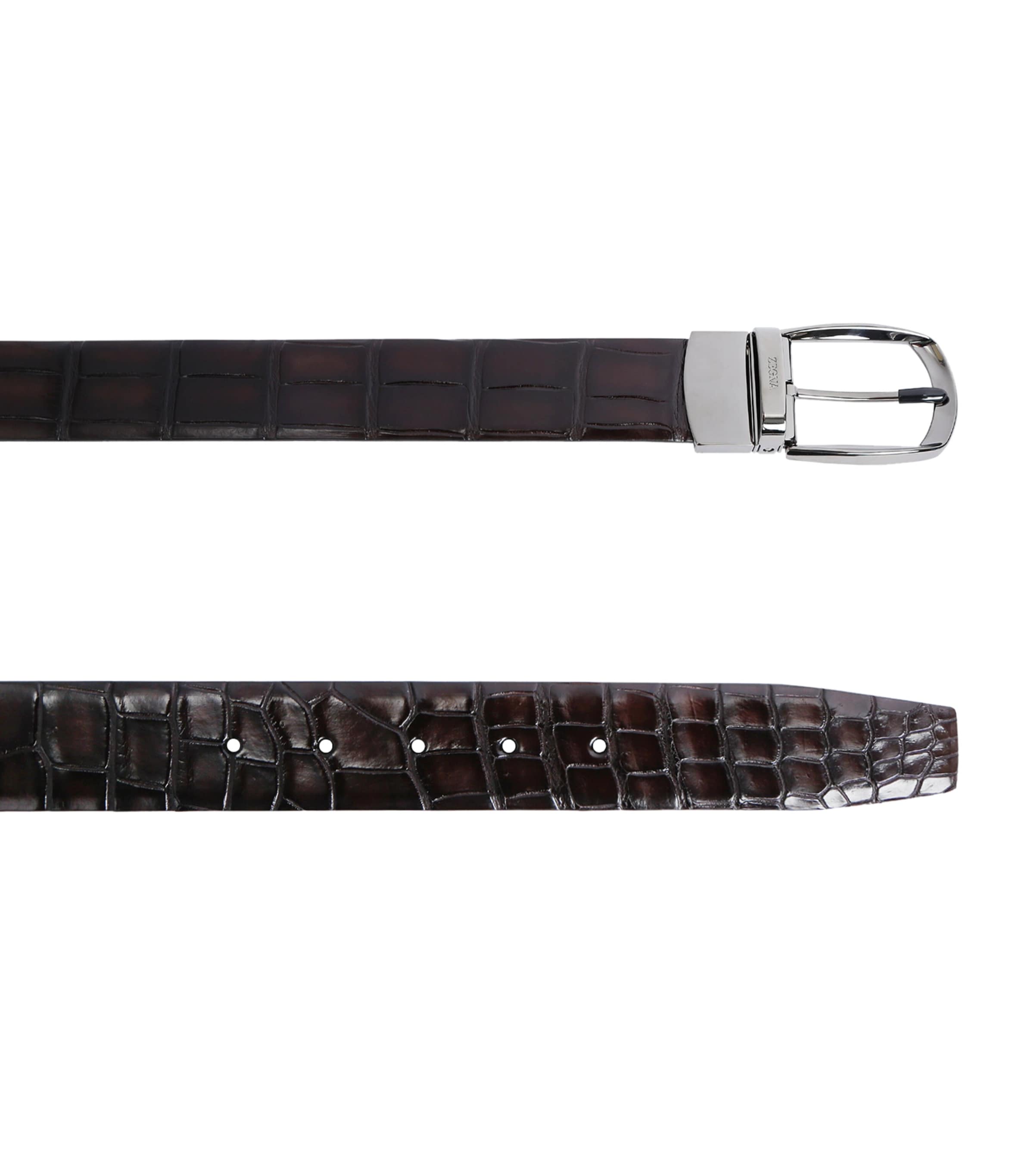 Crocodile Leather Parentesi Belt DARK BROWN Image 2