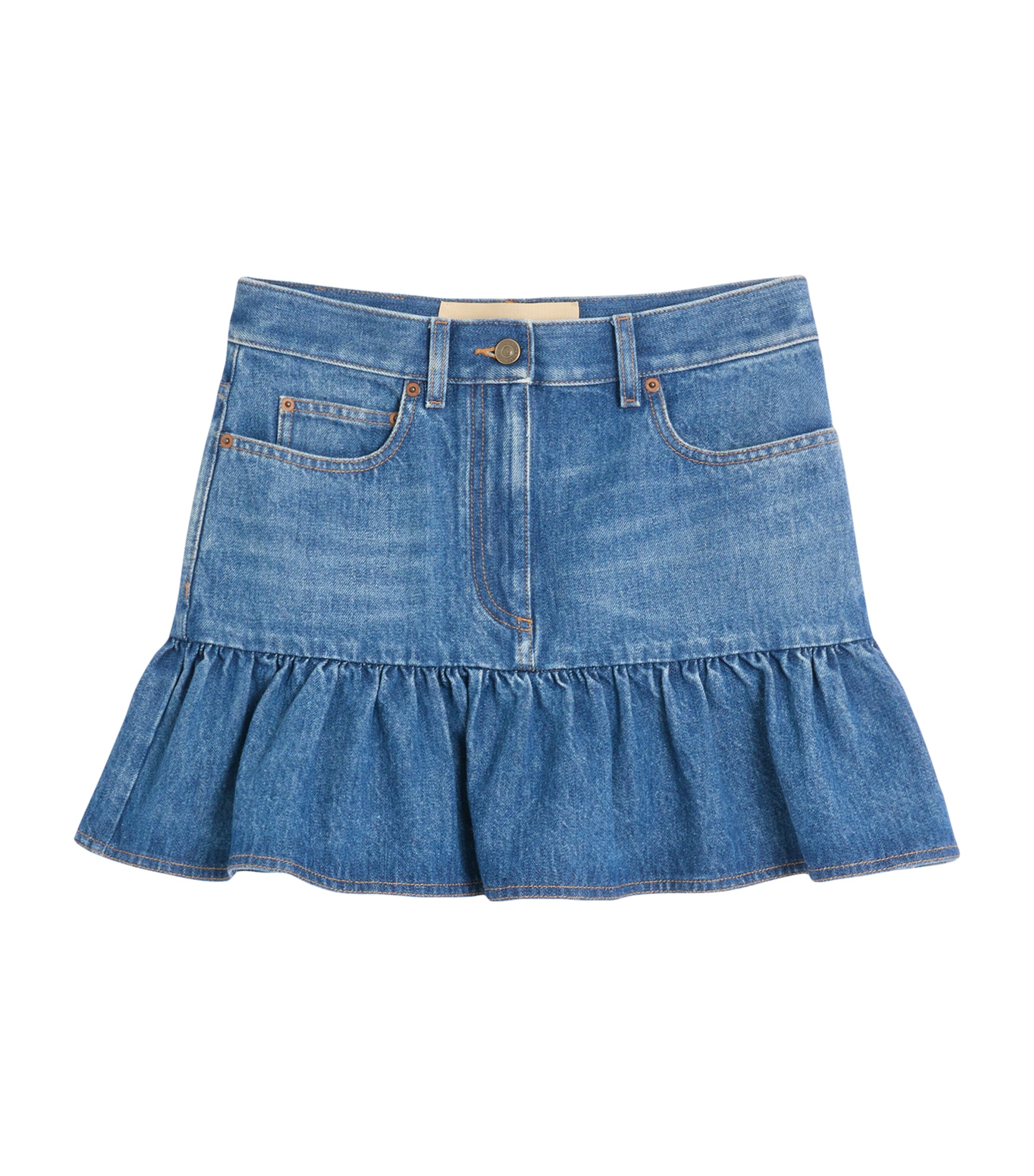 Valentino Denim Skirt Ruffled Hem In Blue