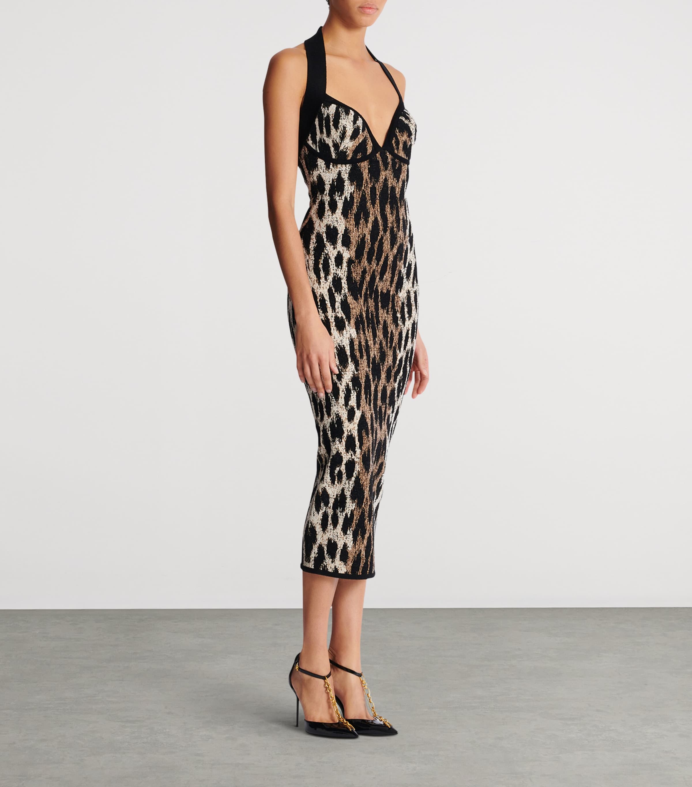 Leopard Jacquard Midi Dress WHI MARRON/NATUREL Image 2