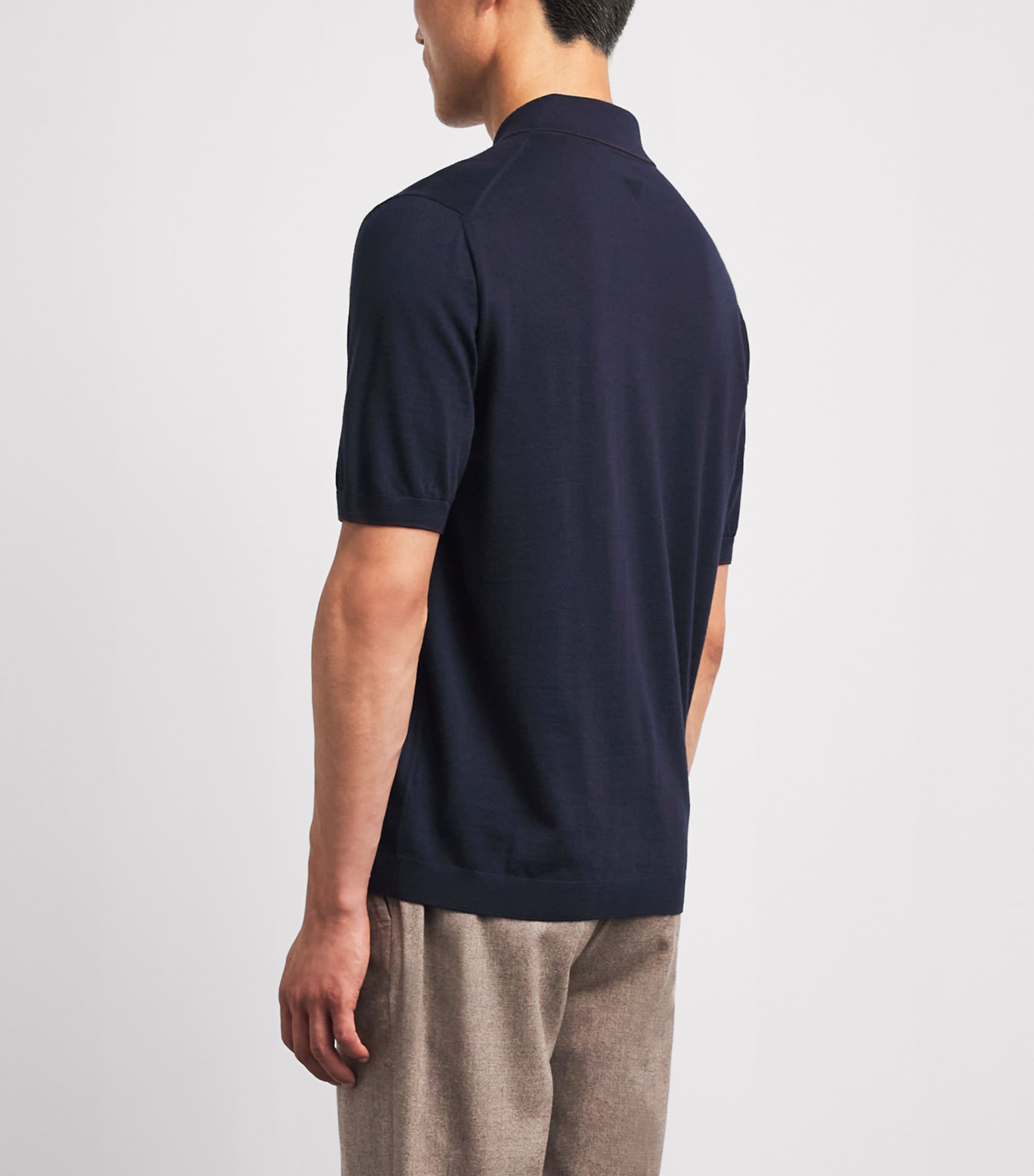Maurizio Baldassari Mens Virgin Wool Zip-Up Polo Shirt Dark Navy Image 5