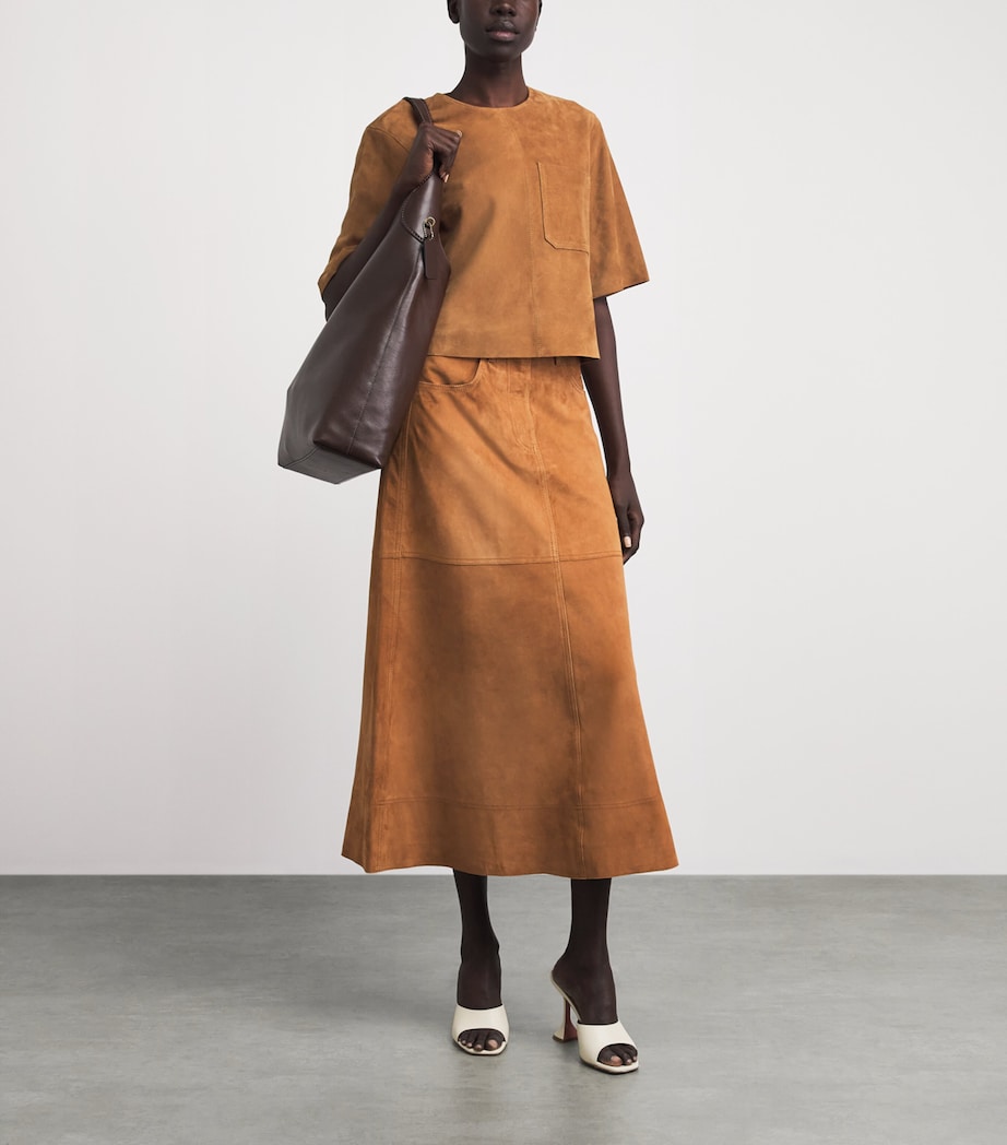 ME+EM Womens Suede Boxy Luxe T-Shirt Cigaro Brown Image 2