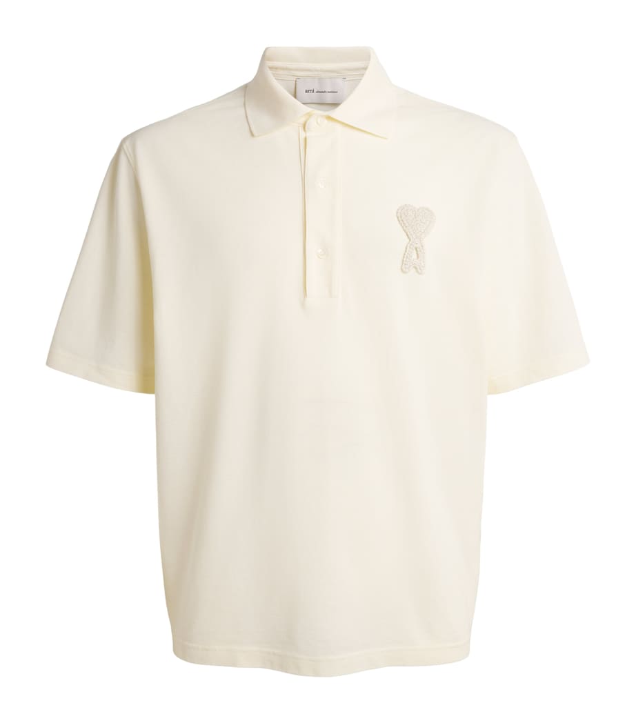 AMI Paris Mens Cotton Ami de Coeur Polo Shirt Blanc Creme Image 1