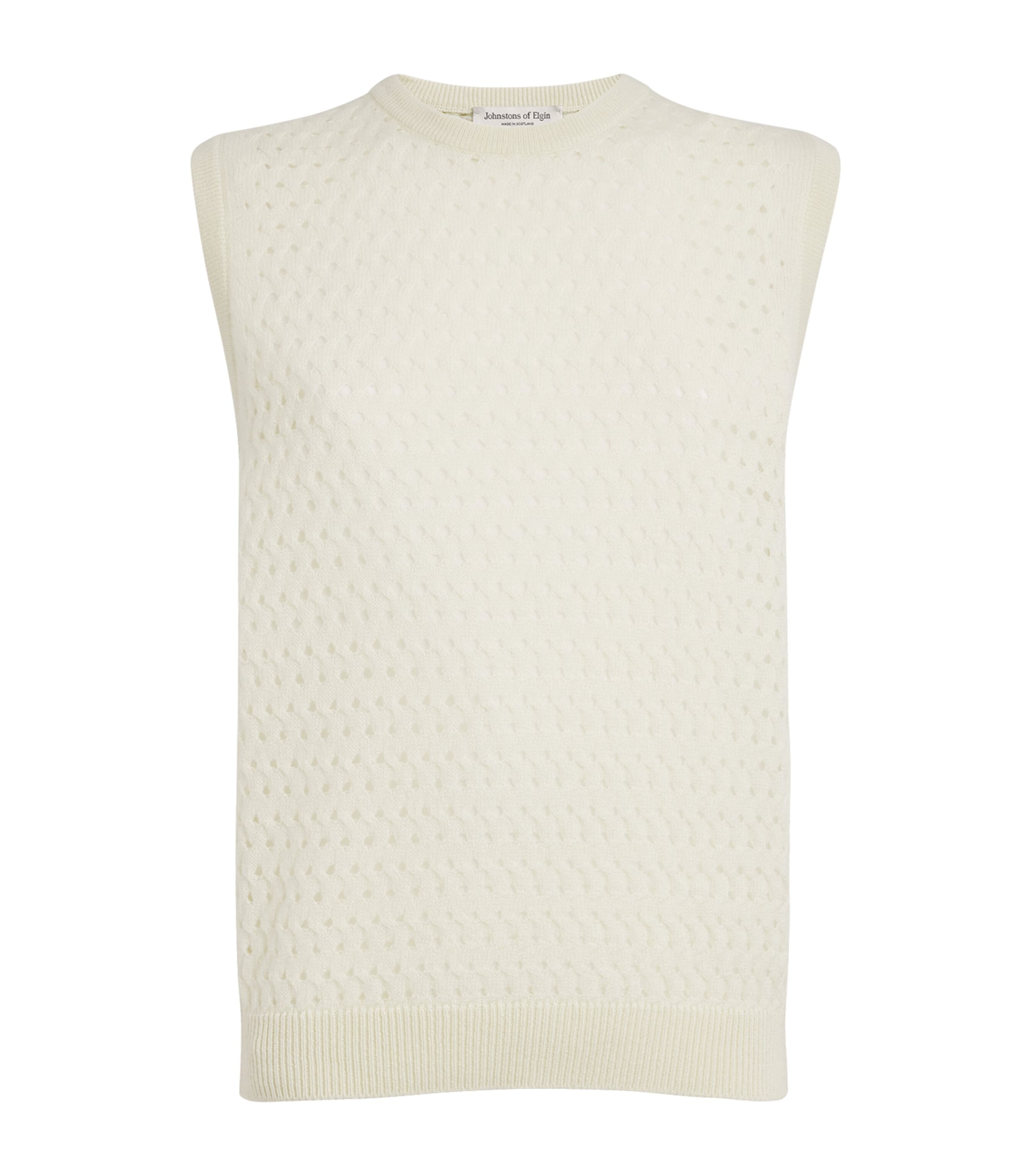 Johnstons Of Elgin Womens Cashmere Open-Knit Sweater Vest Lemon Image 1