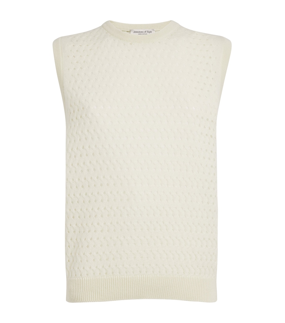 Johnstons Of Elgin Womens Cashmere Open-Knit Sweater Vest Lemon Image 1