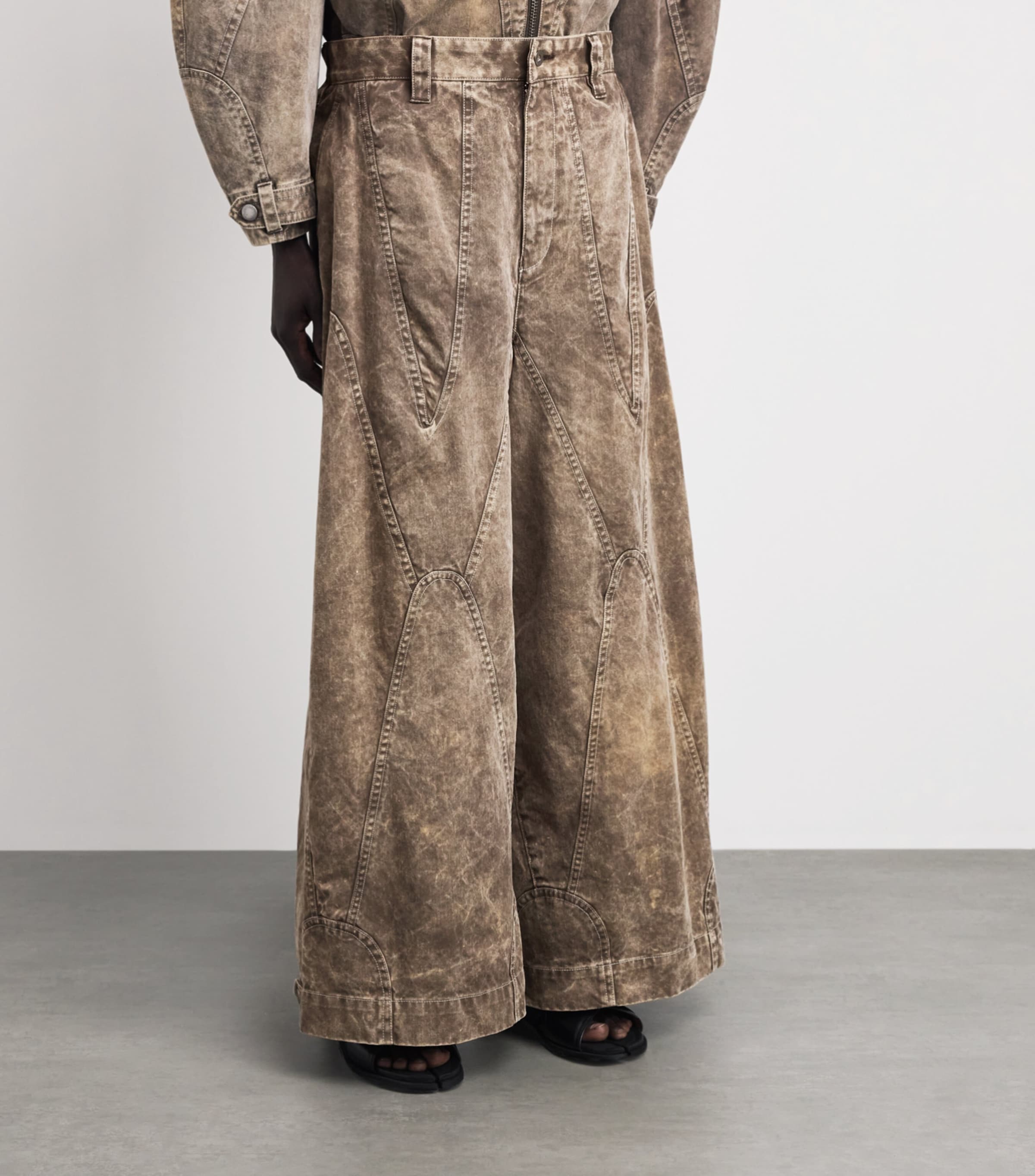 IM MEN Mens Cotton Elements Wide-Leg Trousers Dark Beige Image 4