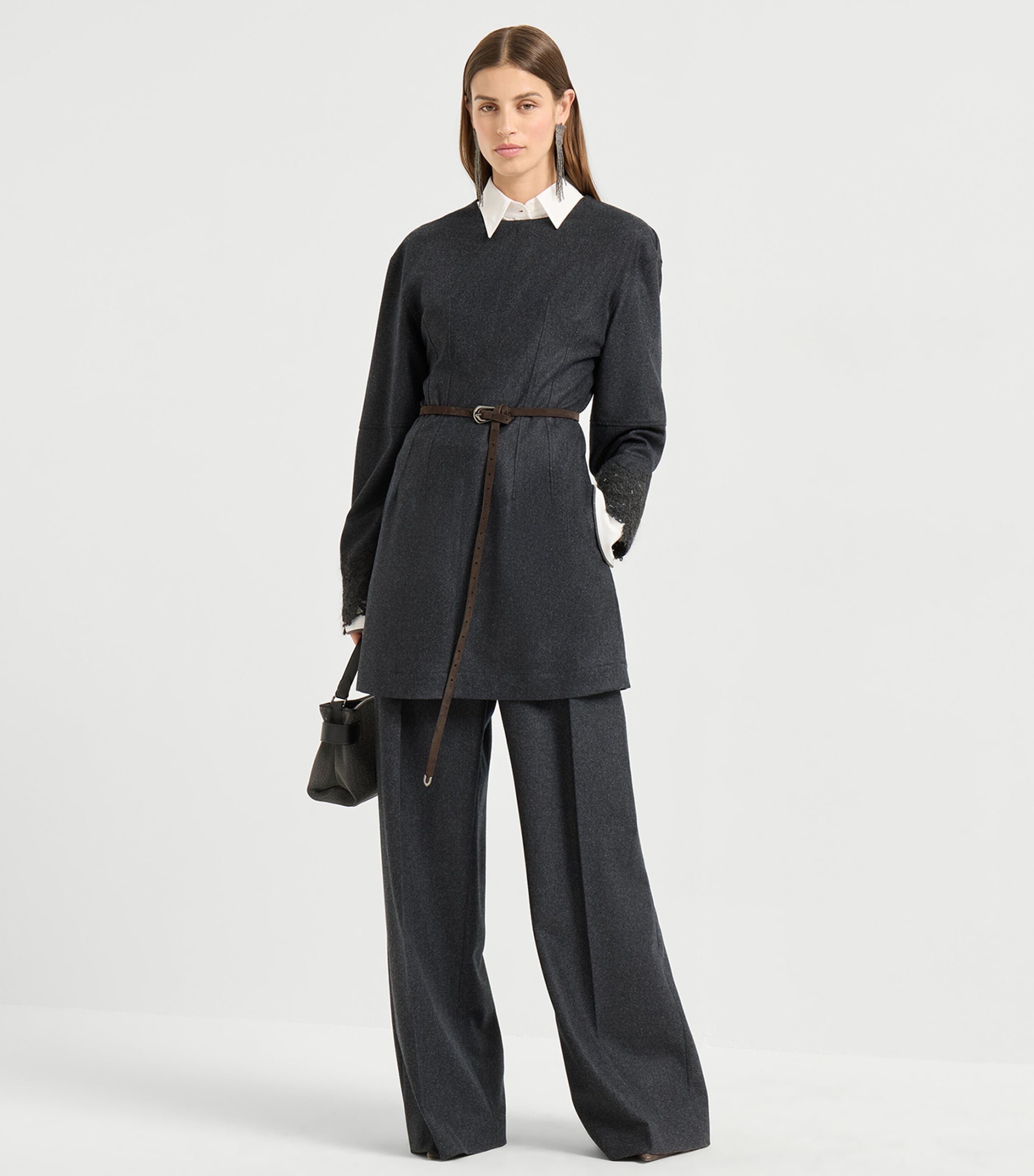 Virgin Wool Pleated Wide-Leg Trousers C006 Image 4