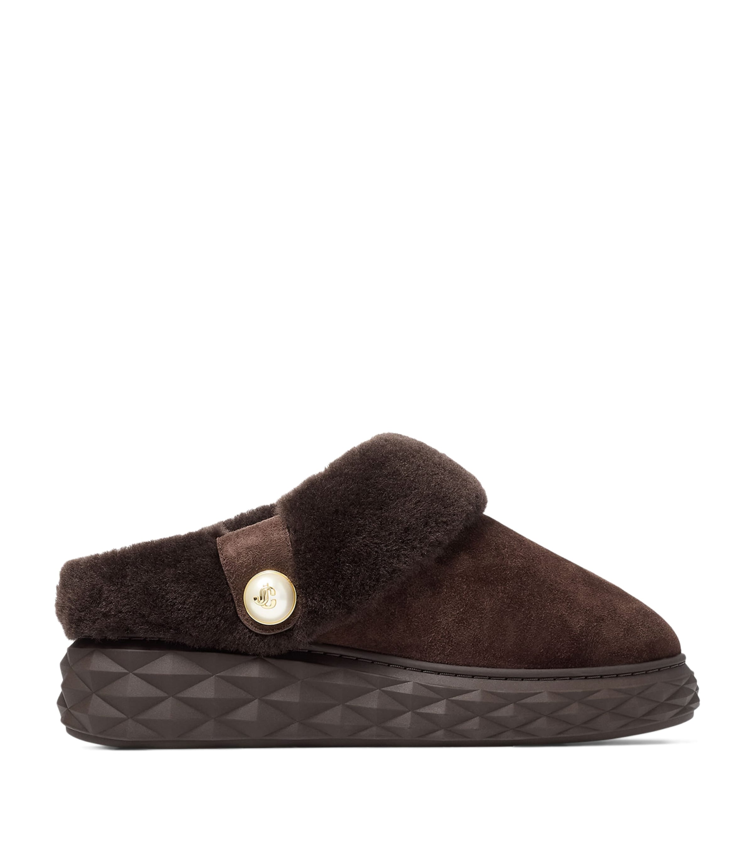 Jimmy Choo Diamond Maxi Suede-shearling Mules In Brown