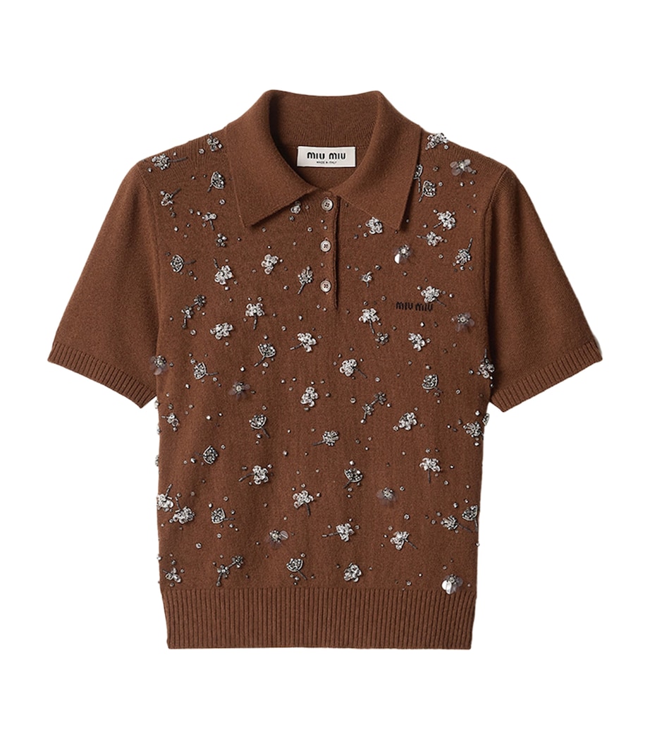 Miu Miu Womens Cashmere Embellished Polo Sweater Image 1