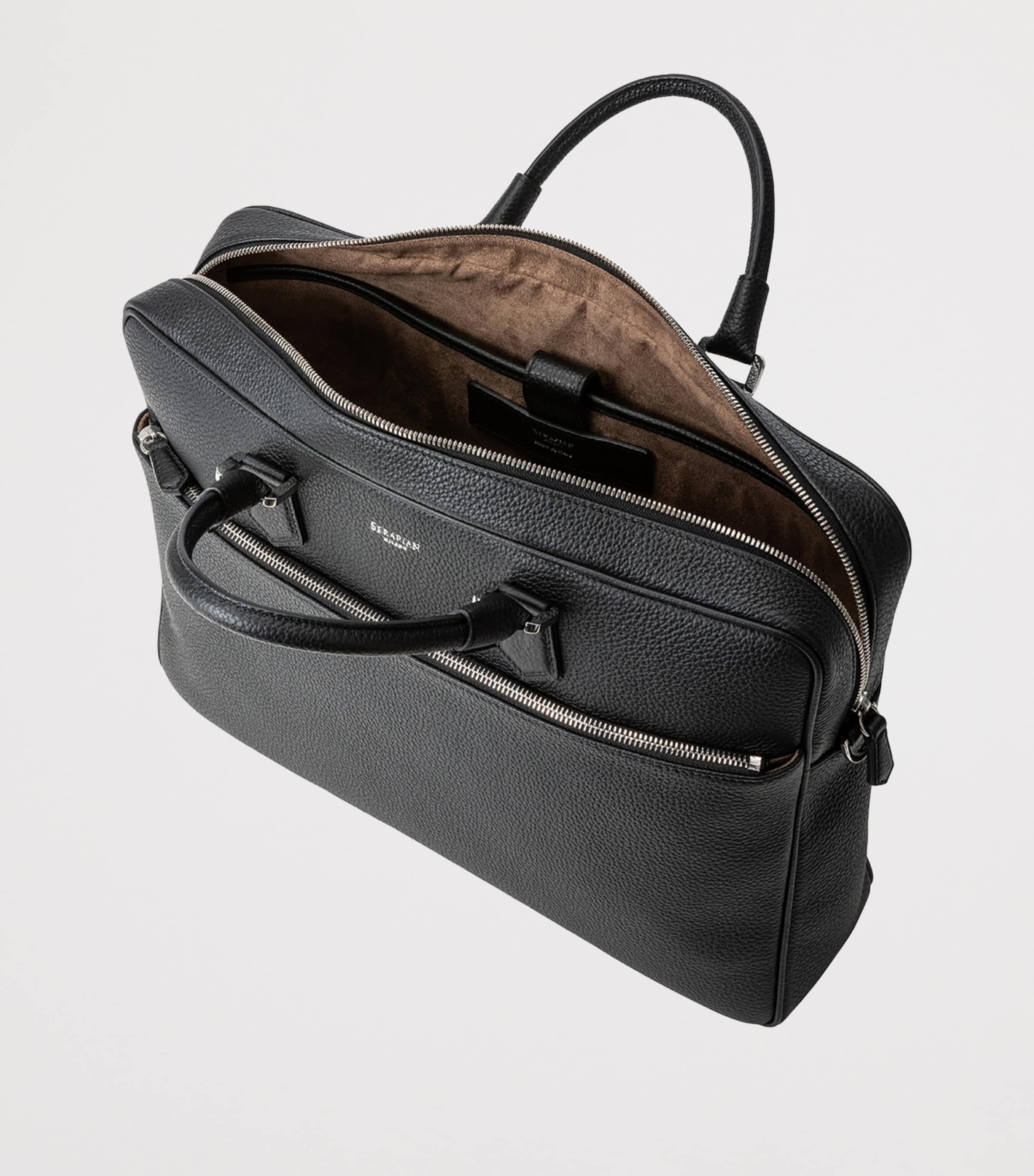 Slim Cachimere Leather Briefcase BLACK Image 4