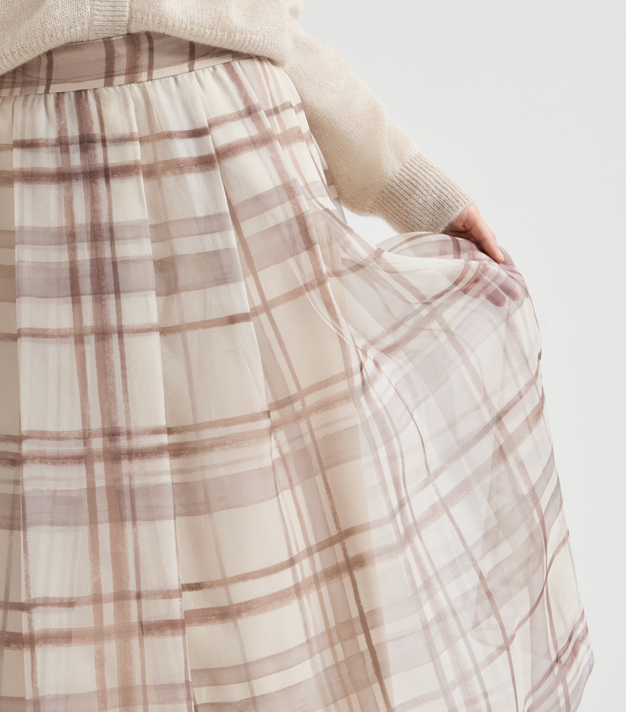Brunello Cucinelli Womens Silk Check Midi Skirt Image 6
