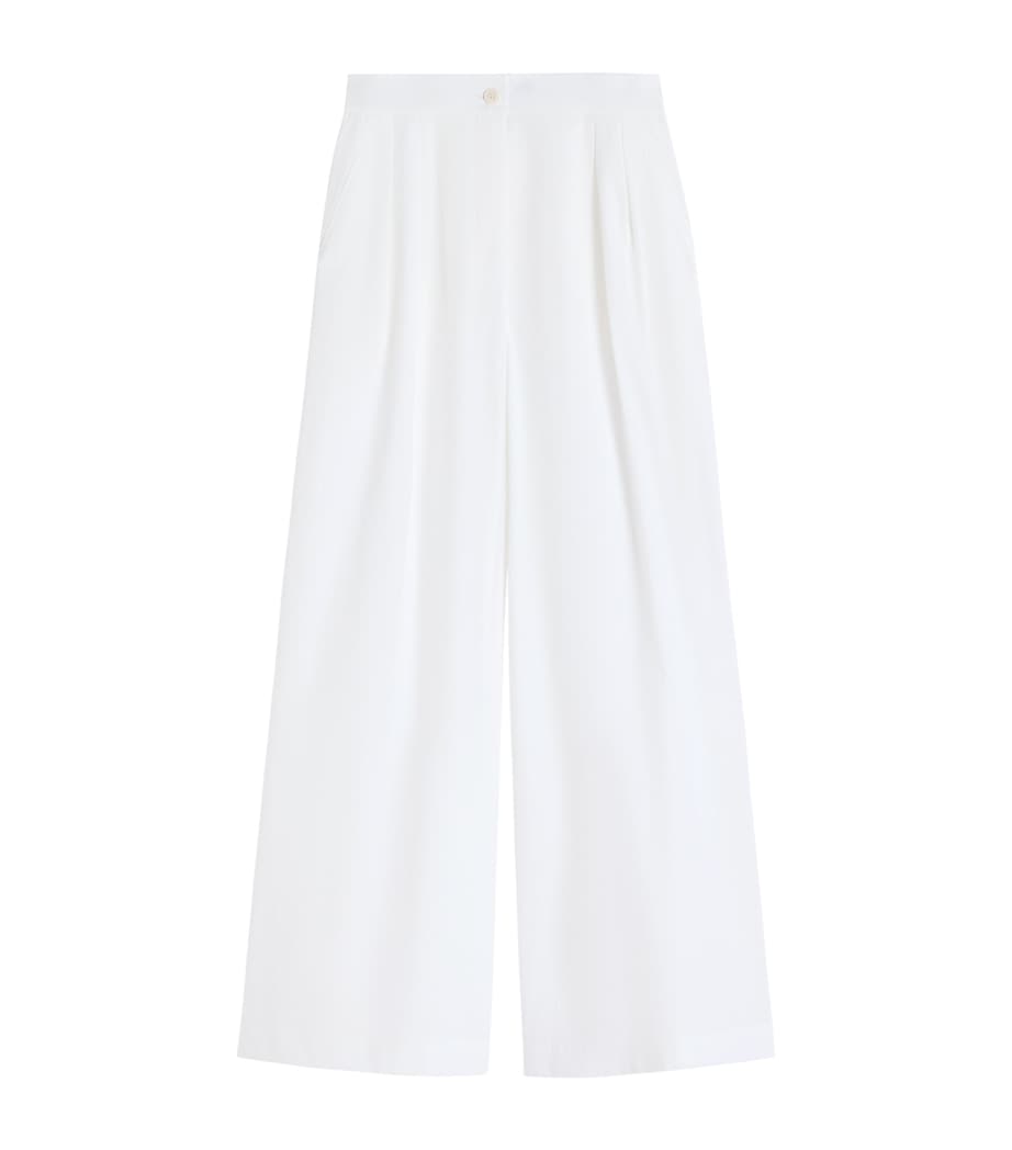 Weekend Max Mara Womens Cotton Wide-Leg Trousers White Image 1