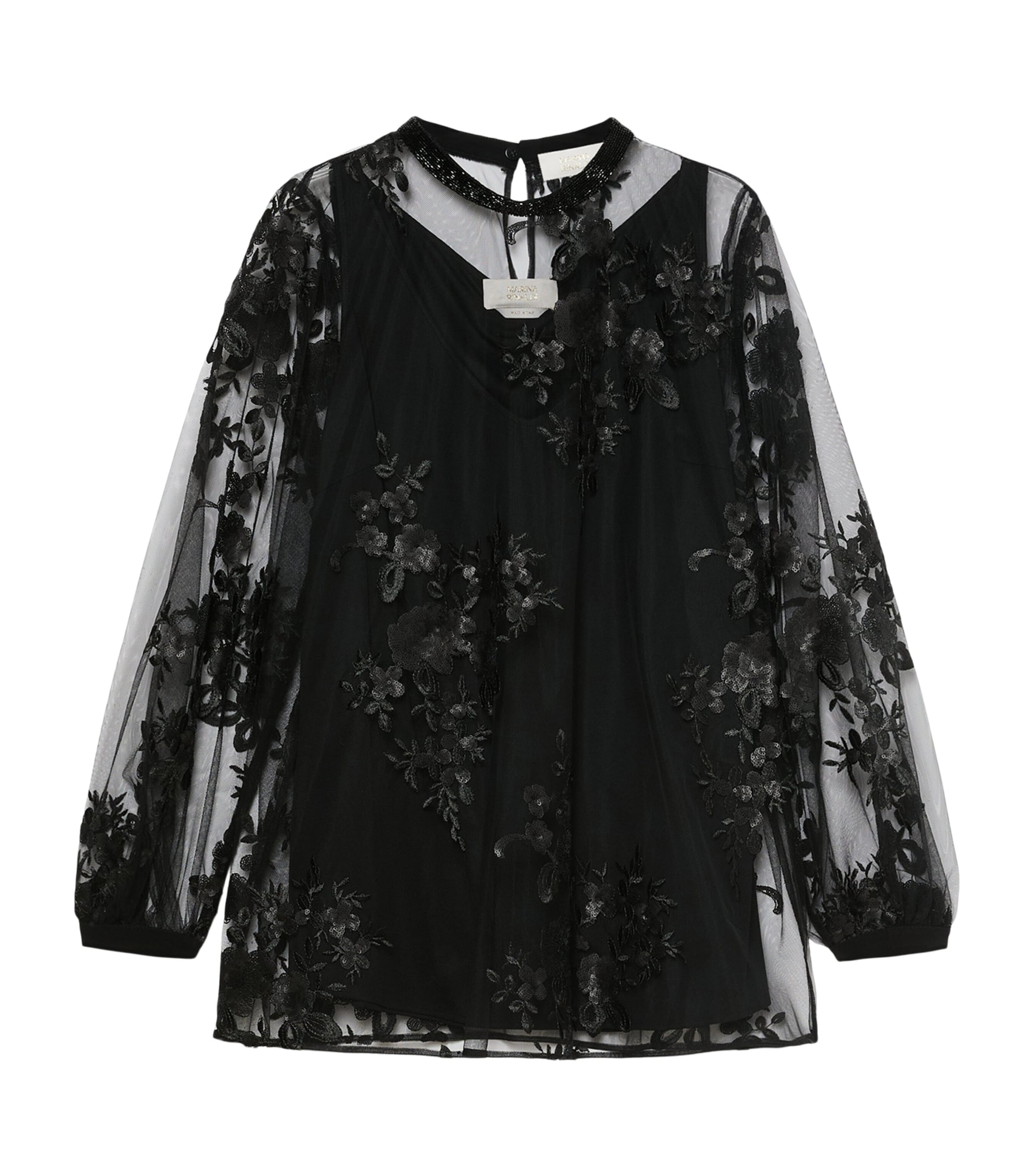 Marina Rinaldi Womens Embellished Sheer Layered Blouse Black Image 1