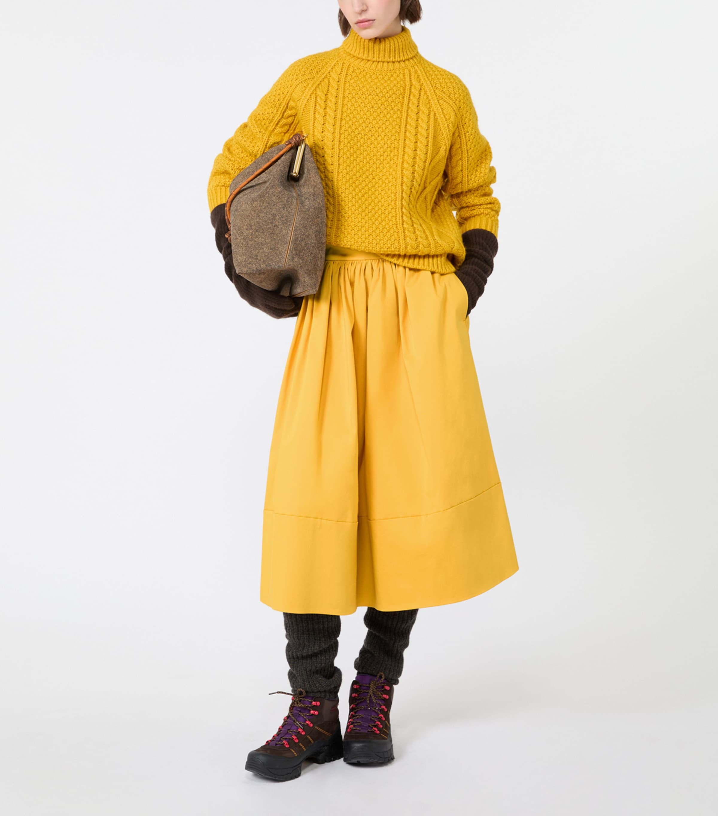 Weekend Max Mara Womens Stretch-Cotton Midi Skirt Yellow Image 2