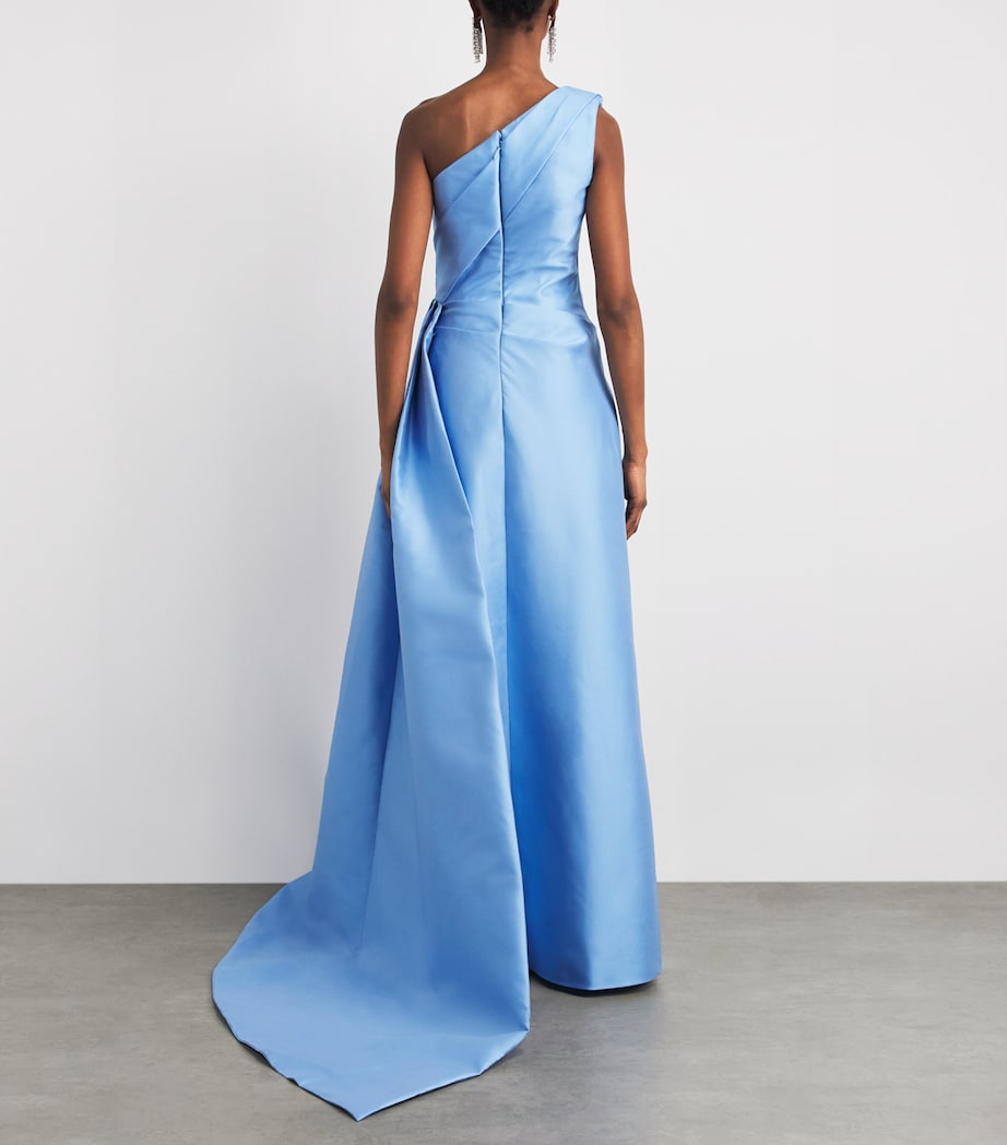 Monique Lhuillier Womens Mikado One-Shoulder Gown Bluebelle Image 4