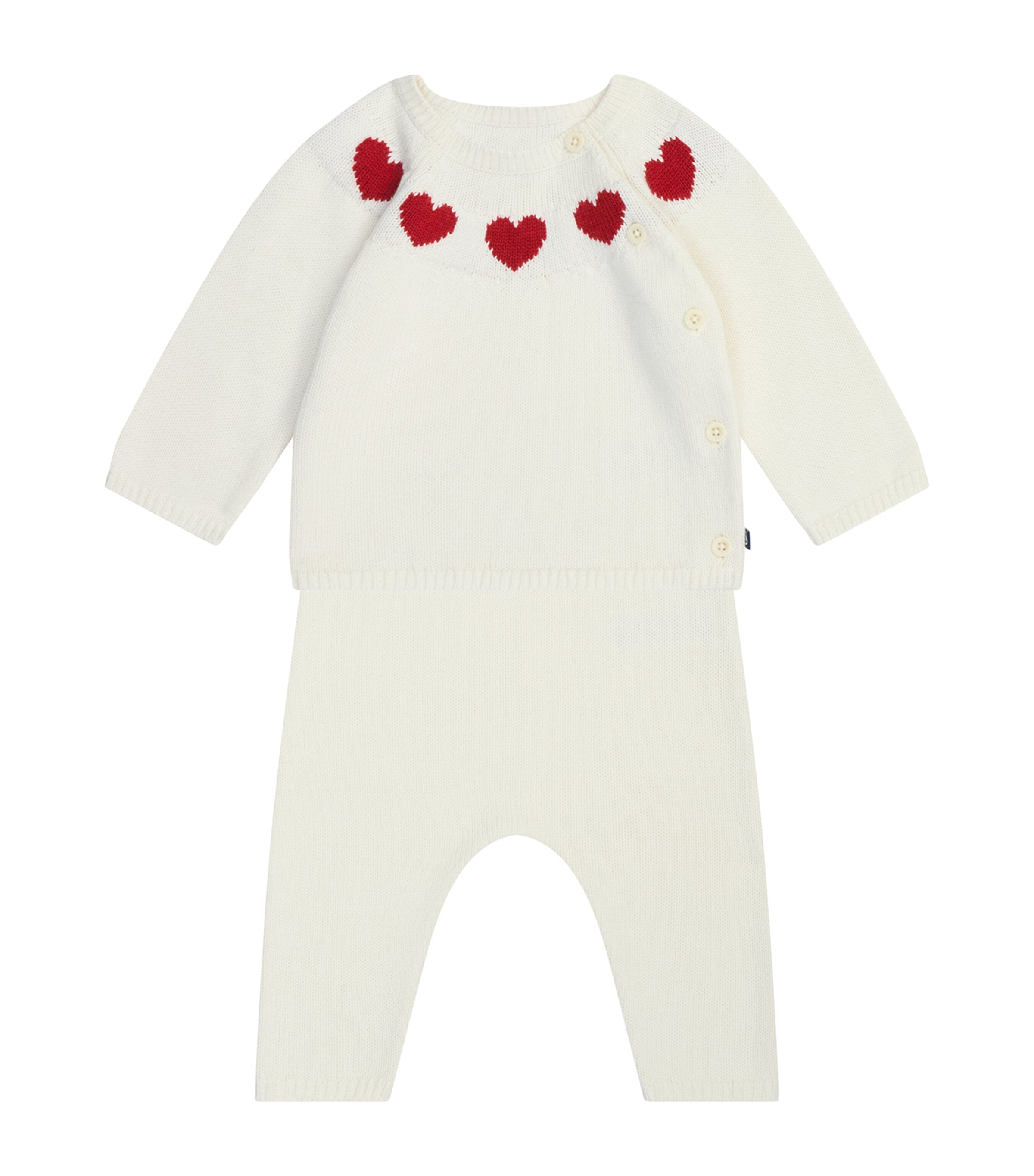 Petit Bateau Wool-cotton Knitted Cardigan And Trousers Set In White